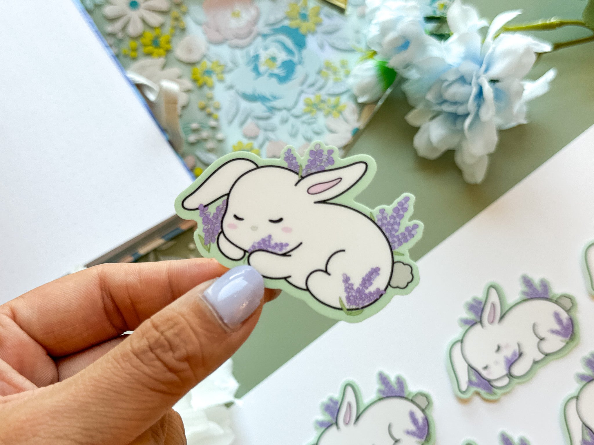 Sleepy Lavender Bunny Sticker