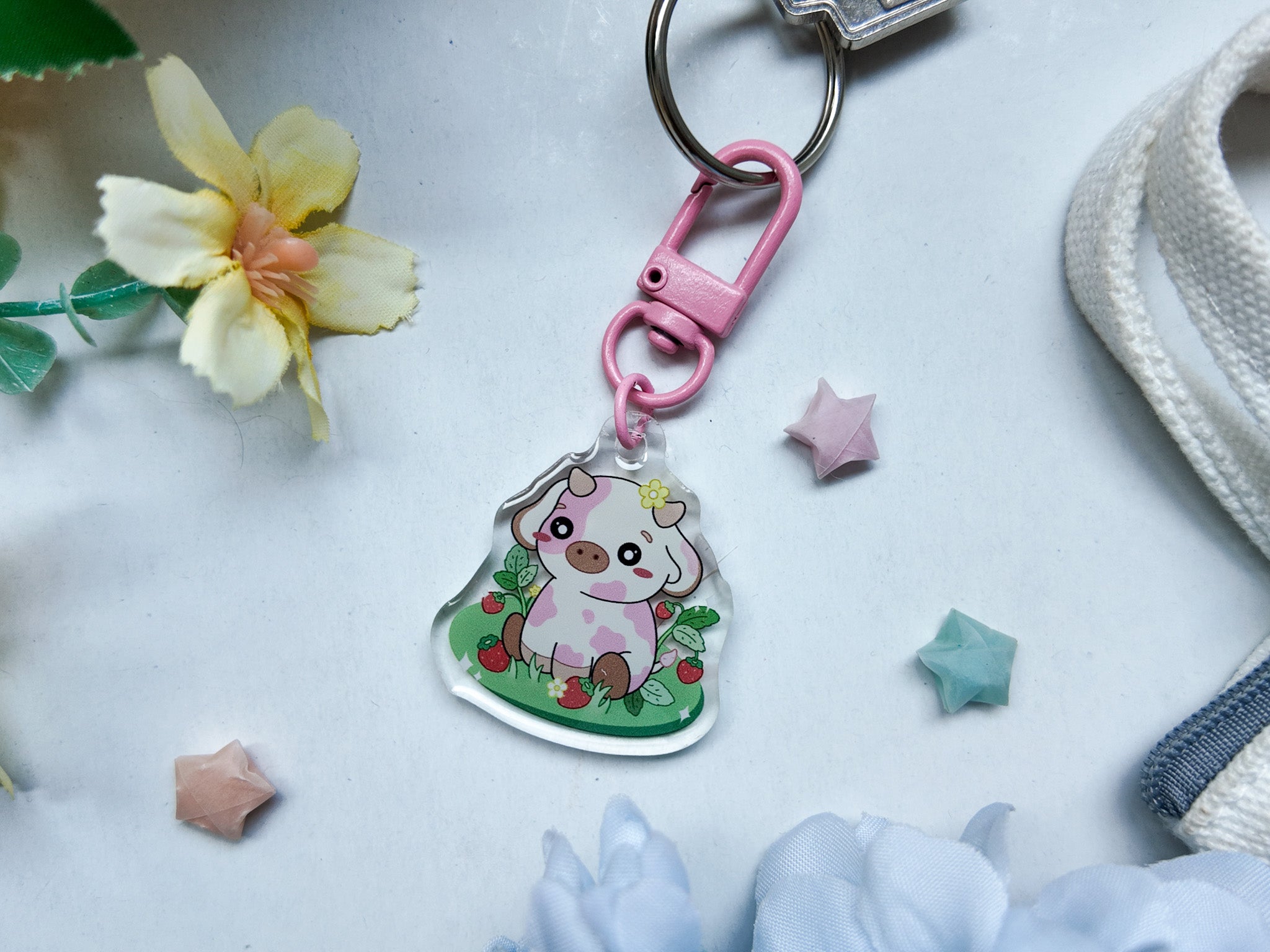 Strawberry Cow Key Charm
