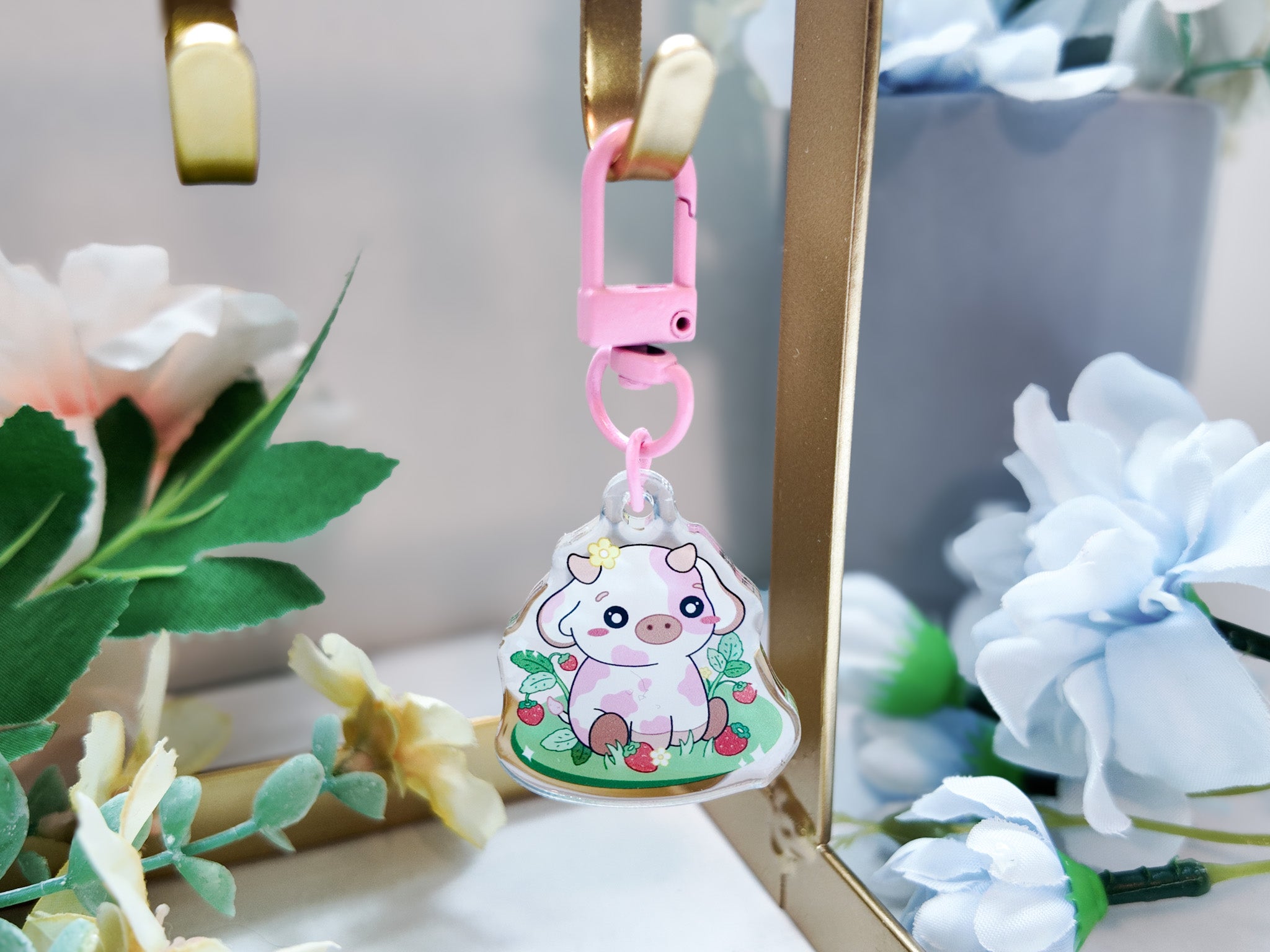 Strawberry Cow Key Charm