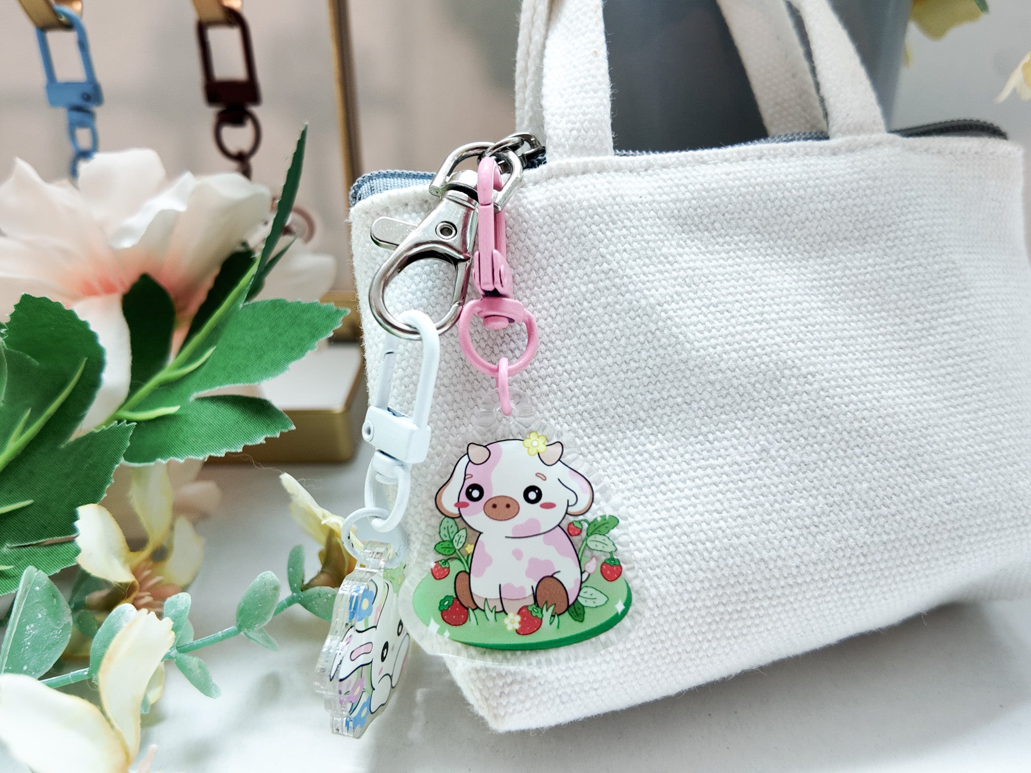 Strawberry Cow Key Charm