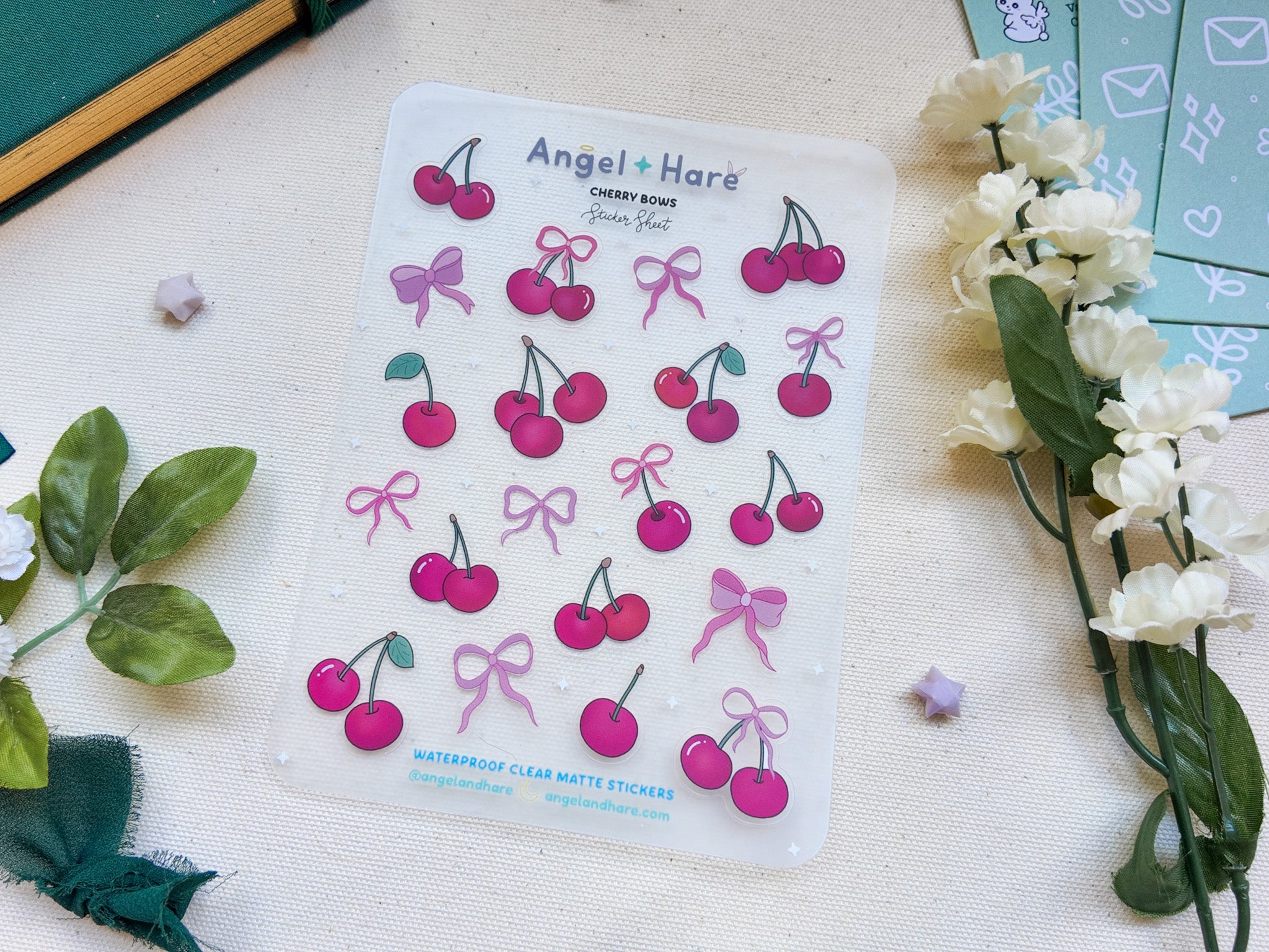 Cherry Bows Waterproof Sticker Sheet