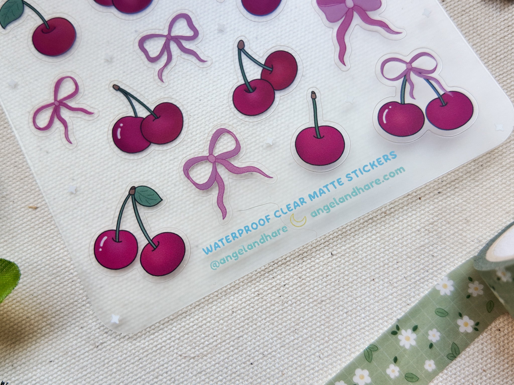 Cherry Bows Waterproof Sticker Sheet