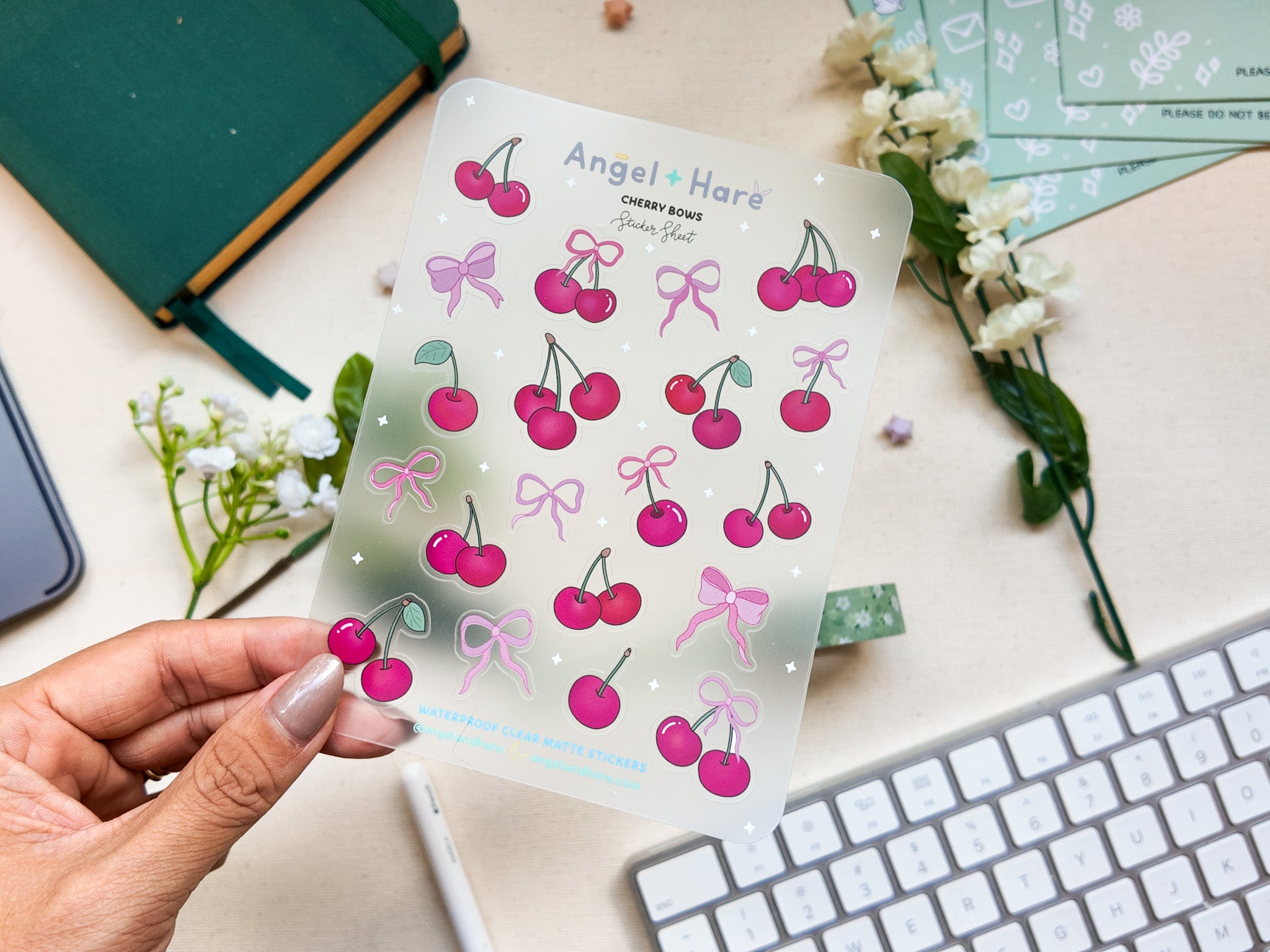 Cherry Bows Waterproof Sticker Sheet
