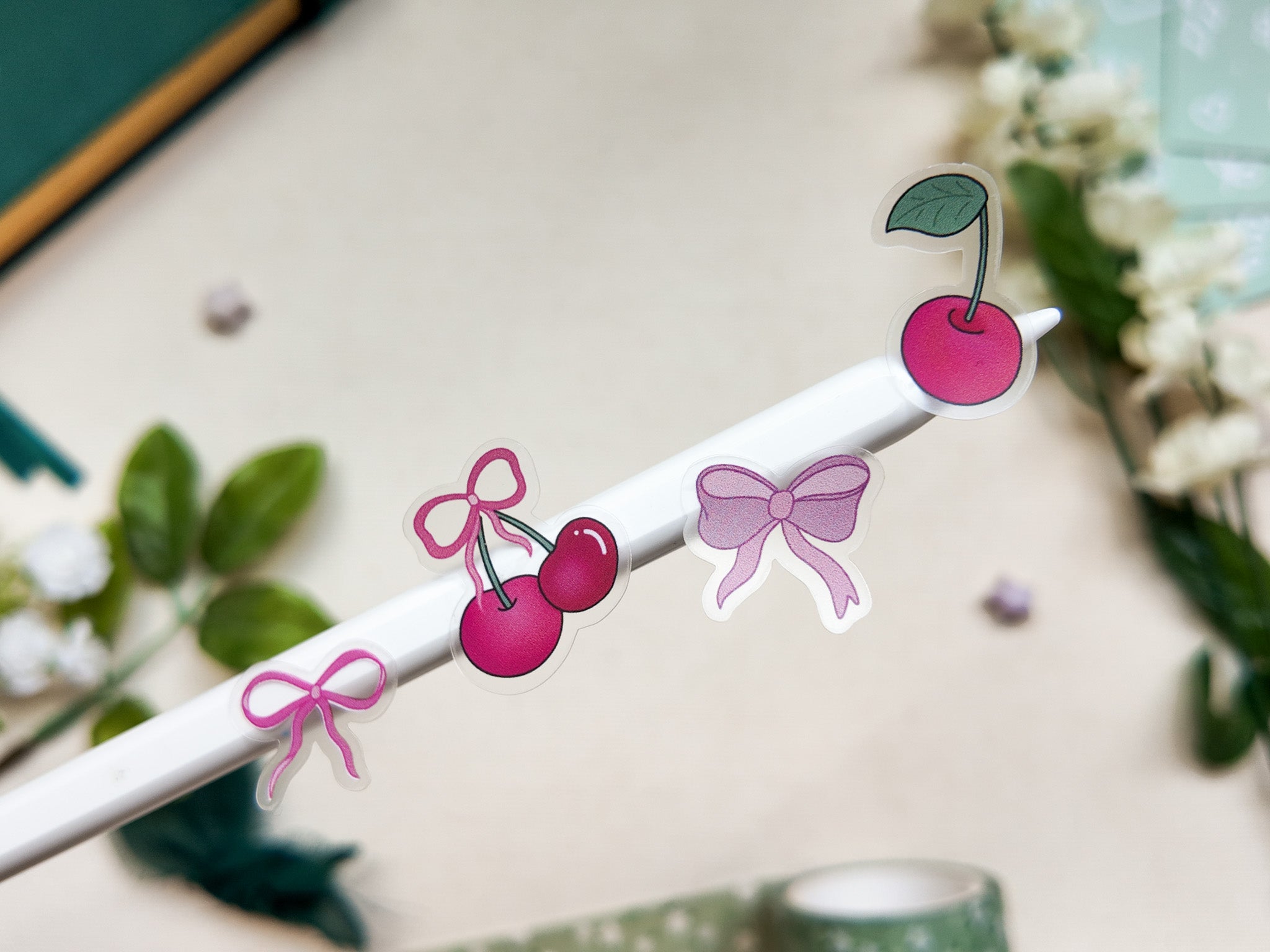 Cherry Bows Waterproof Sticker Sheet