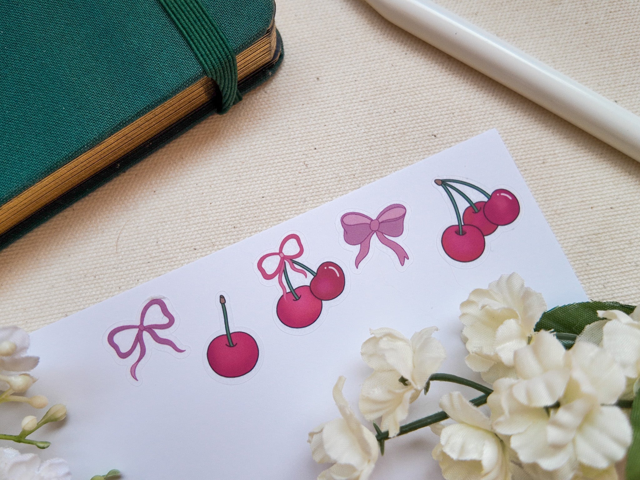 Cherry Bows Waterproof Sticker Sheet