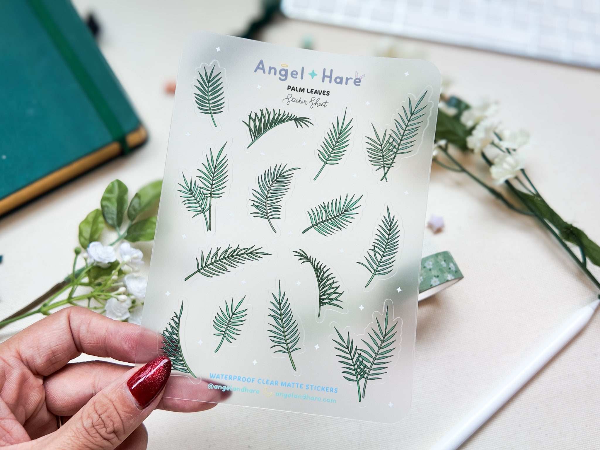 Palm Leaves Waterproof Sticker Sheet