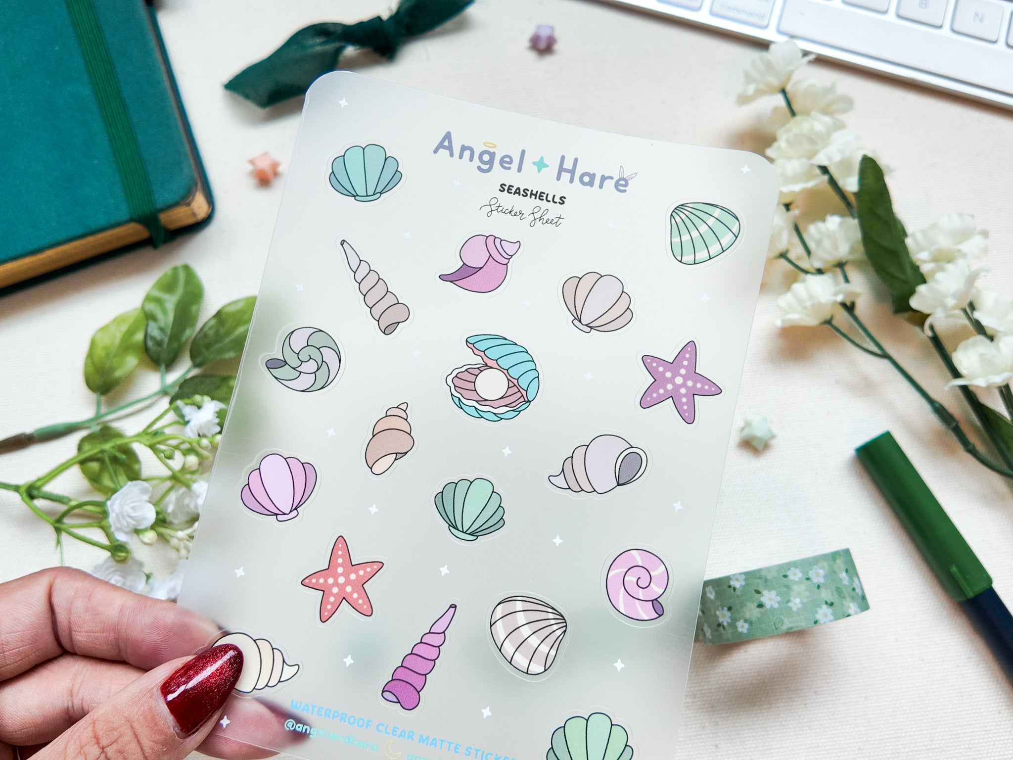 Seashells Waterproof Sticker Sheet