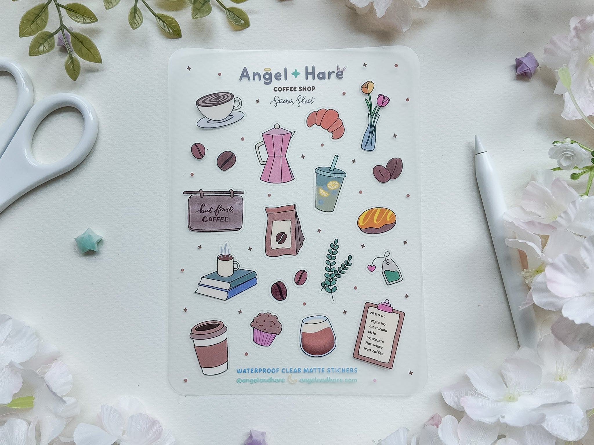 Coffee Shop Waterproof Sticker Sheet