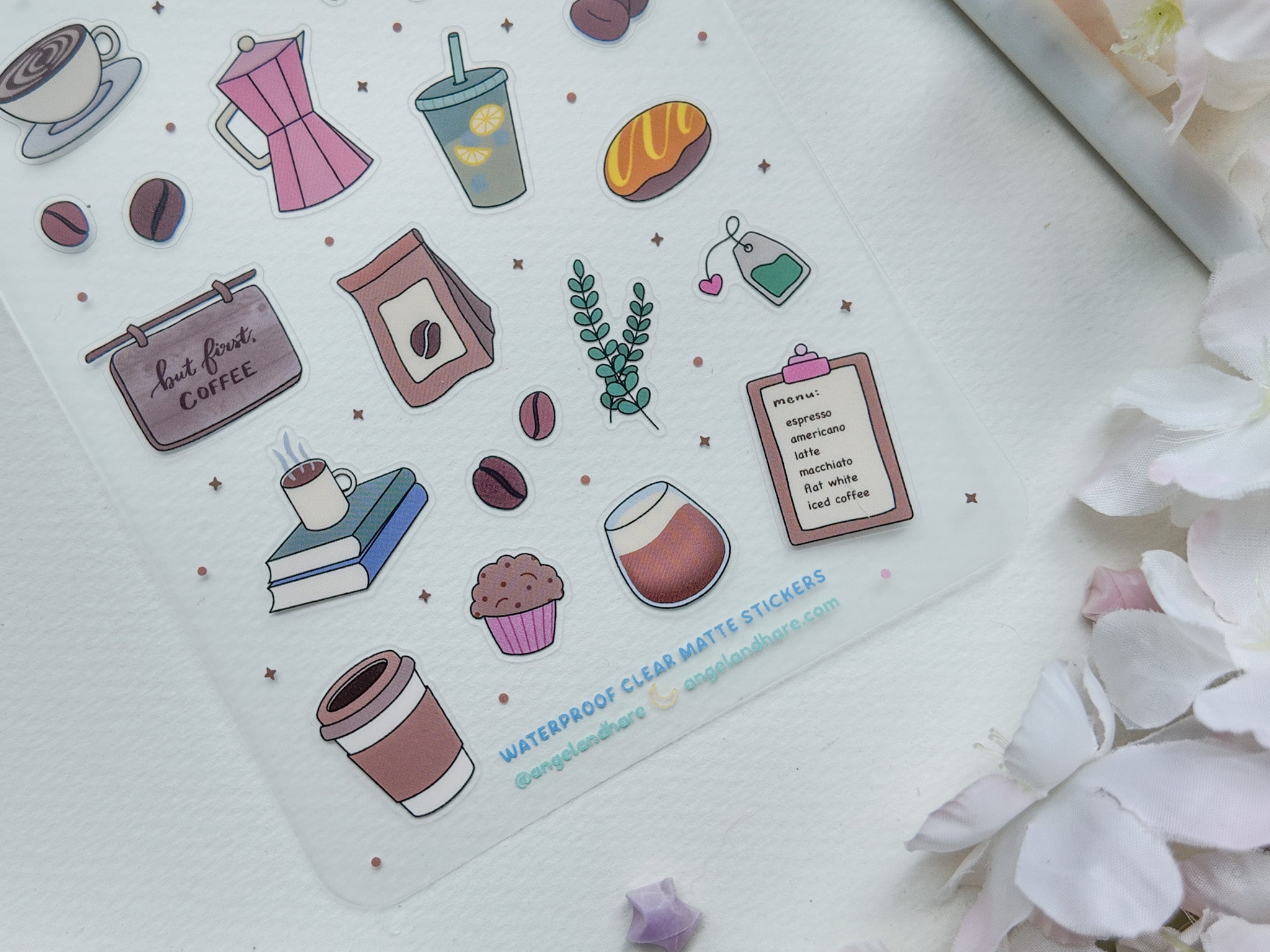Coffee Shop Waterproof Sticker Sheet