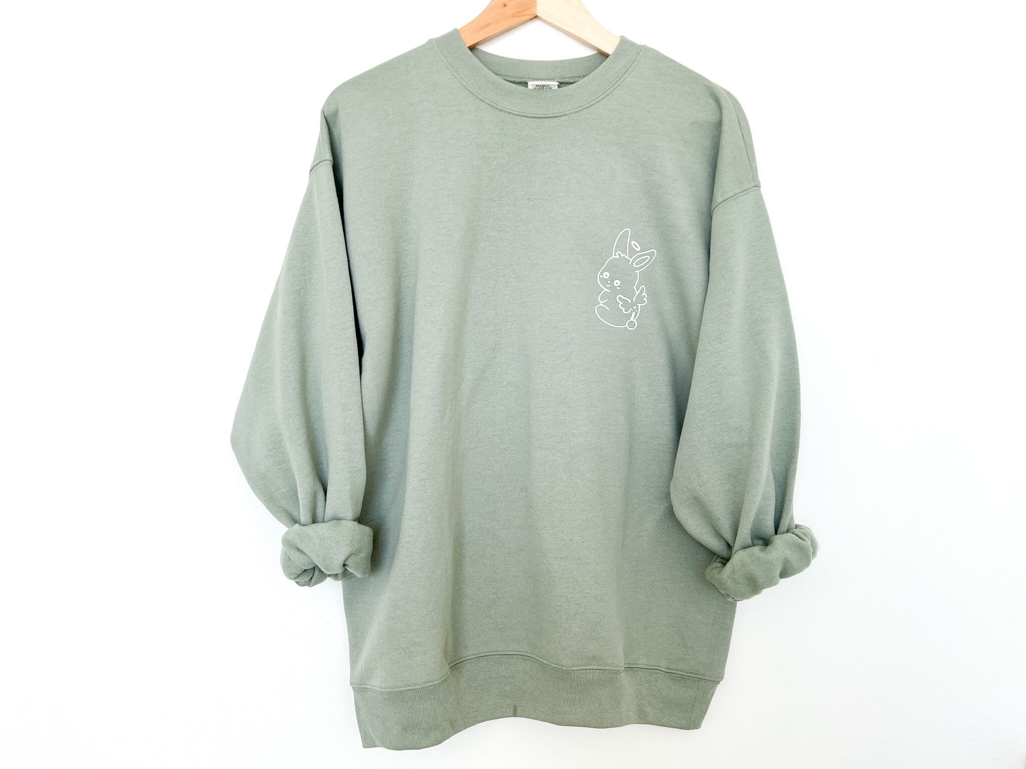 Bunny Crewneck | Oversized Sweatshirt Sage Green Soft Fleece Comfy Jumper Cute Rabbit Angel Bunny Butt Recycled Sustainable Clothing