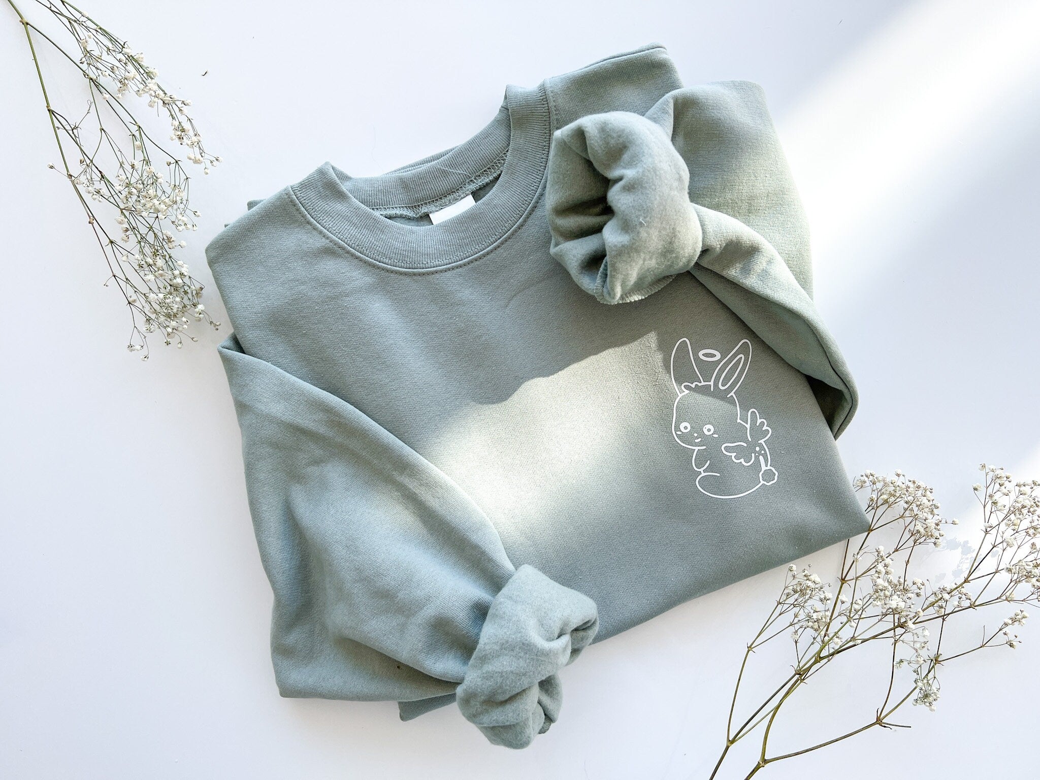 Bunny Crewneck | Oversized Sweatshirt Sage Green Soft Fleece Comfy Jumper Cute Rabbit Angel Bunny Butt Recycled Sustainable Clothing