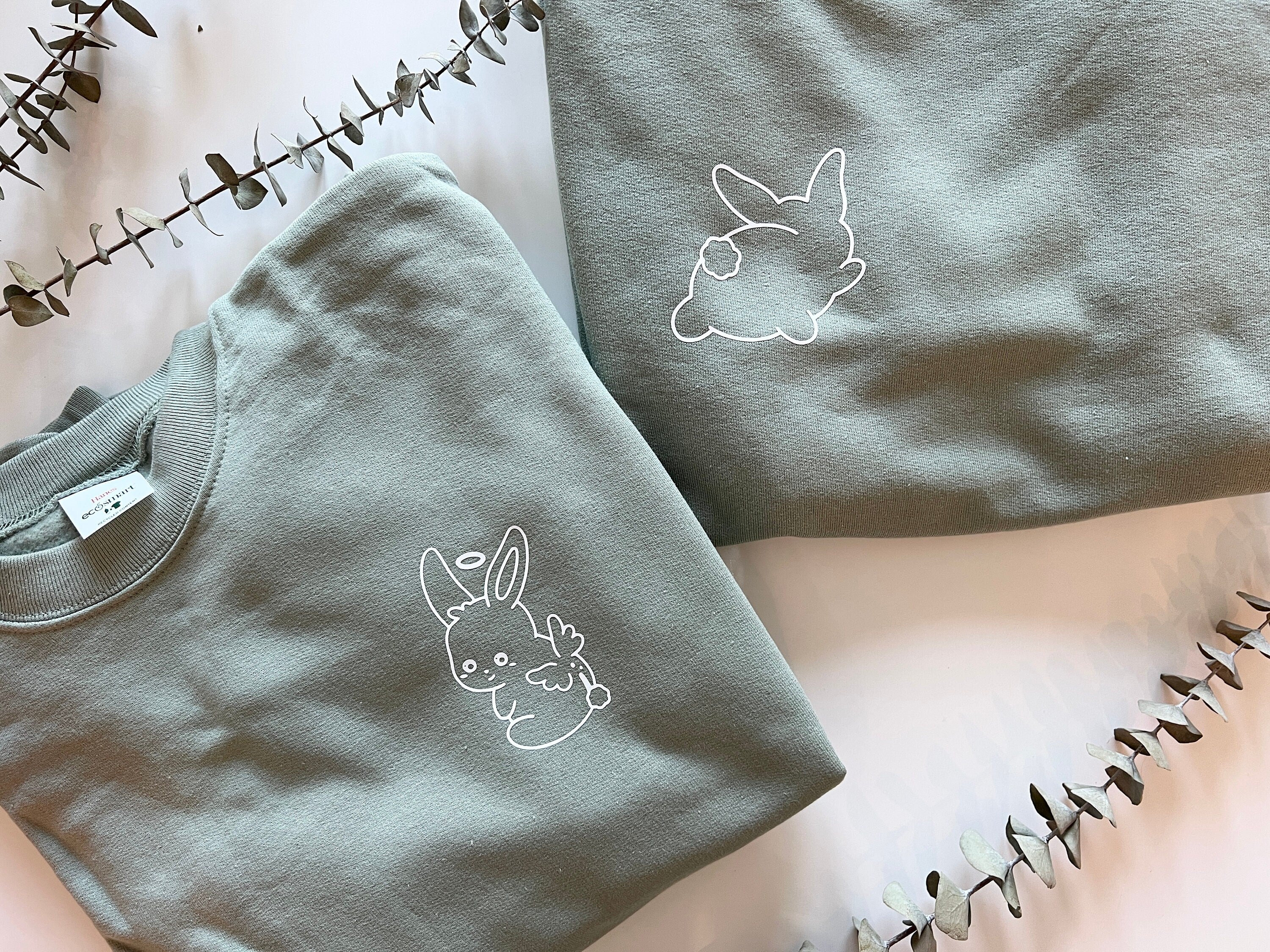 Bunny Crewneck | Oversized Sweatshirt Sage Green Soft Fleece Comfy Jumper Cute Rabbit Angel Bunny Butt Recycled Sustainable Clothing