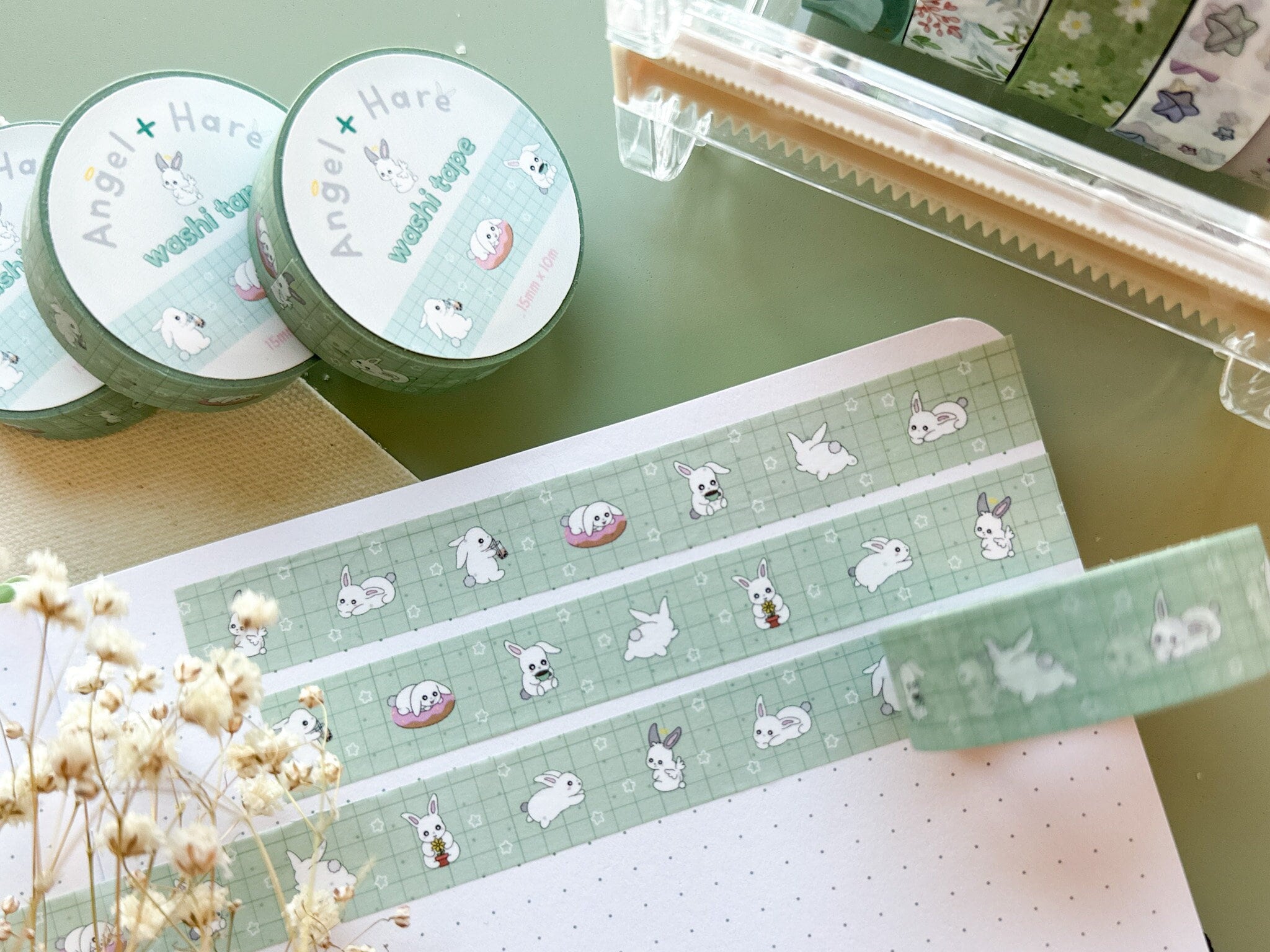 Bunny Adventures Washi Tape | Rabbit Lifestyle Journal Washi Tapes Japanese Cute Animal Kawaii Masking Tape Green Sticker Planner Craft Tape