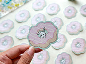 Mochi Donut Waterproof Sticker | Cute Bunny Vinyl Sticker Outdoor Decal Water Bottle Sticker Kawaii Rabbit Animal Dessert Matte Sticker