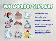 Starter Pack Waterproof Stickers | Japan Anime Vinyl Stickers Set of 4 Poke Pack Starter Bundle Dinosaur Electric Mouse Turtle Drinking Boba