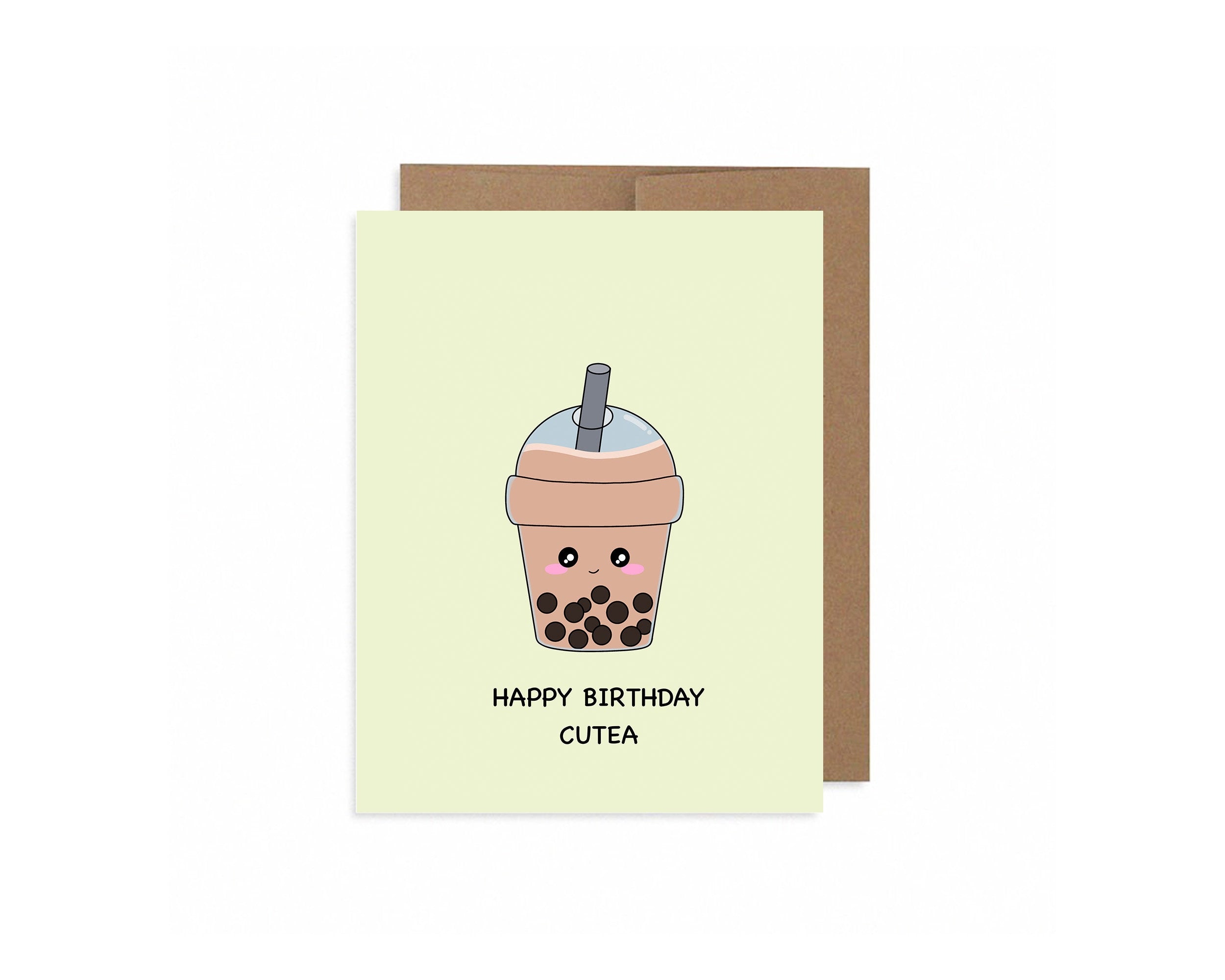Happy Birthday Cutea | Bubble Tea Birthday Card Boba Drink Milk Tea Pearls Cute Funny Greeting Card Kawaii Foodie | Angel + Hare