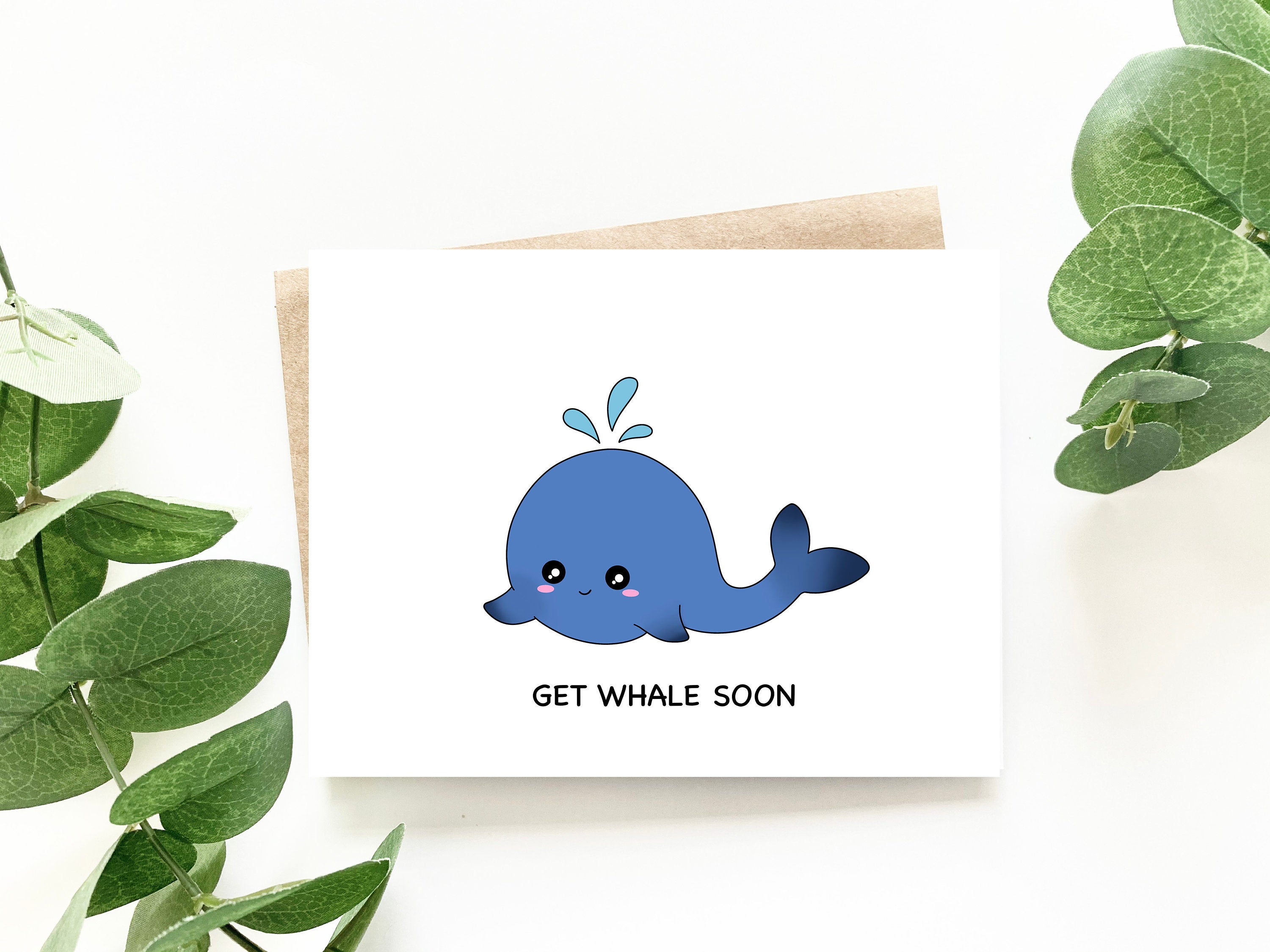 Get Whale Soon | Sympathy Card Get Well Quarantine Social Distancing Corona Card Recovery Cute Animal Lover Greeting Card | Angel + Hare