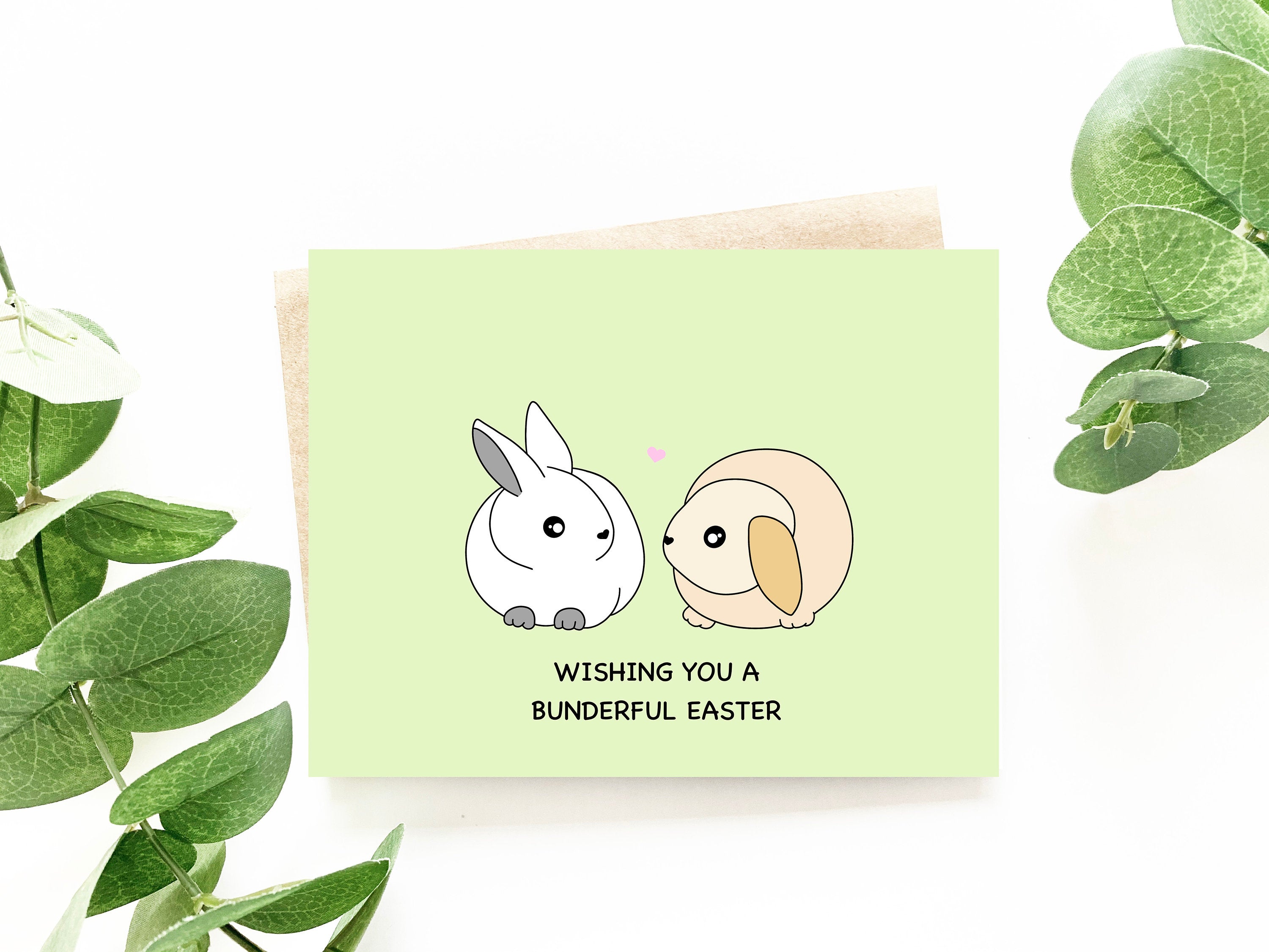 Wishing You A Bunderful Easter | Bunny Easter Card Cute Rabbit Punny Happy Easter Bunny Rabbit Gift Spring Holiday | Angel + Hare