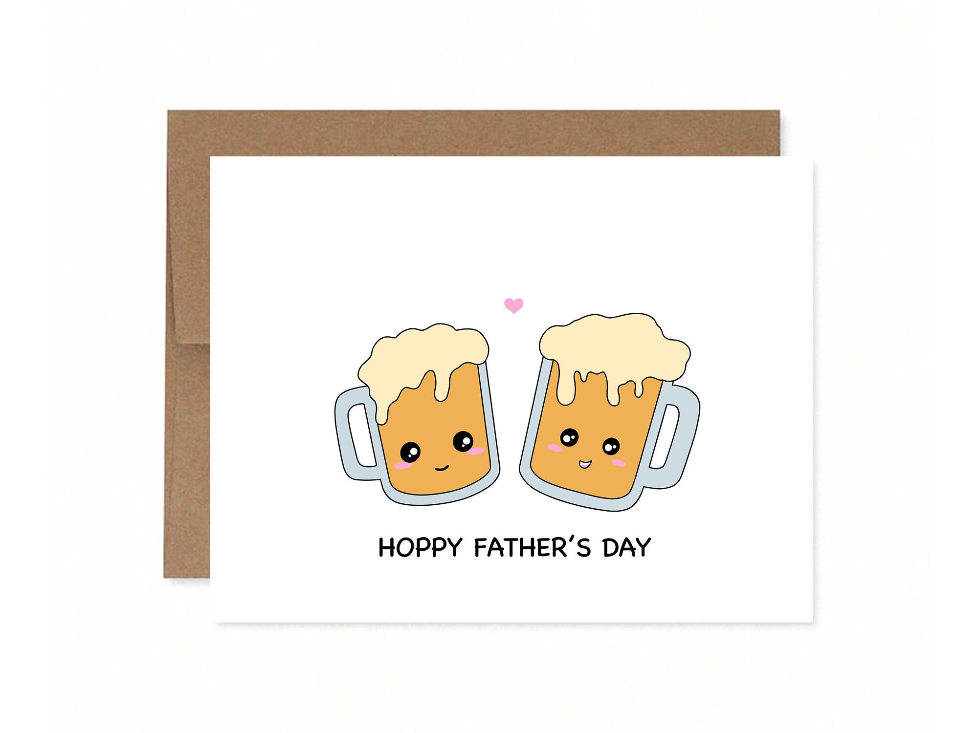 Hoppy Father's Day | Beer Themed Fathers Day Card Gift For Dad And Grandpa Papa Cute Beer Mugs Cheers | Angel + Hare
