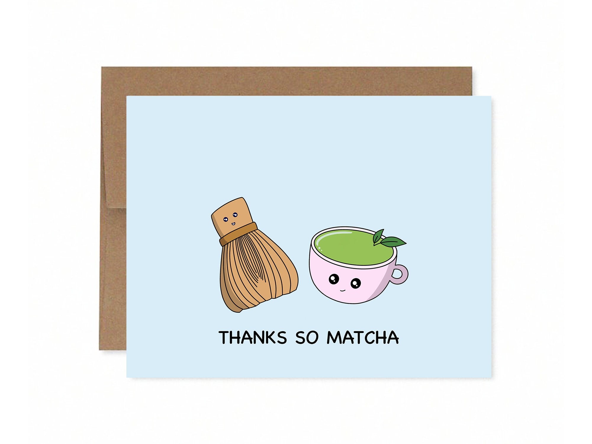 Thanks So Matcha | Thank You Card Matcha Whisk Green Tea Asian Food Cute Funny Greeting Card Thanks So Much | Angel + Hare