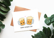 Hoppy Father's Day | Beer Themed Fathers Day Card Gift For Dad And Grandpa Papa Cute Beer Mugs Cheers | Angel + Hare