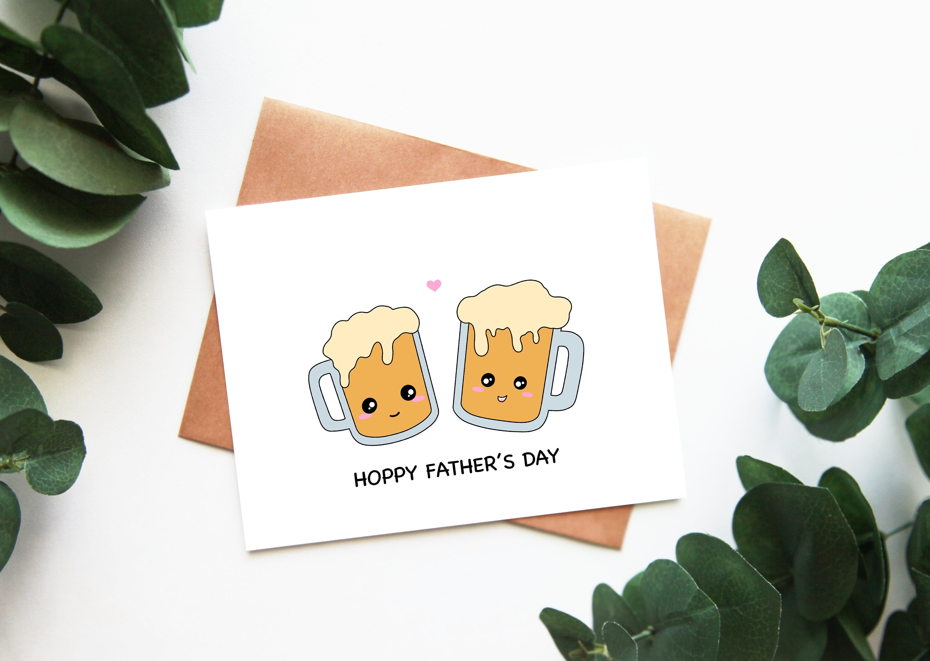 Hoppy Father's Day | Beer Themed Fathers Day Card Gift For Dad And Grandpa Papa Cute Beer Mugs Cheers | Angel + Hare