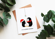 It's Flippin Kissmas | Penguin Christmas Card Holiday Greetings Cute Couples Funny Xmas Wishes Mistletoe Christmas Collection | Angel + Hare
