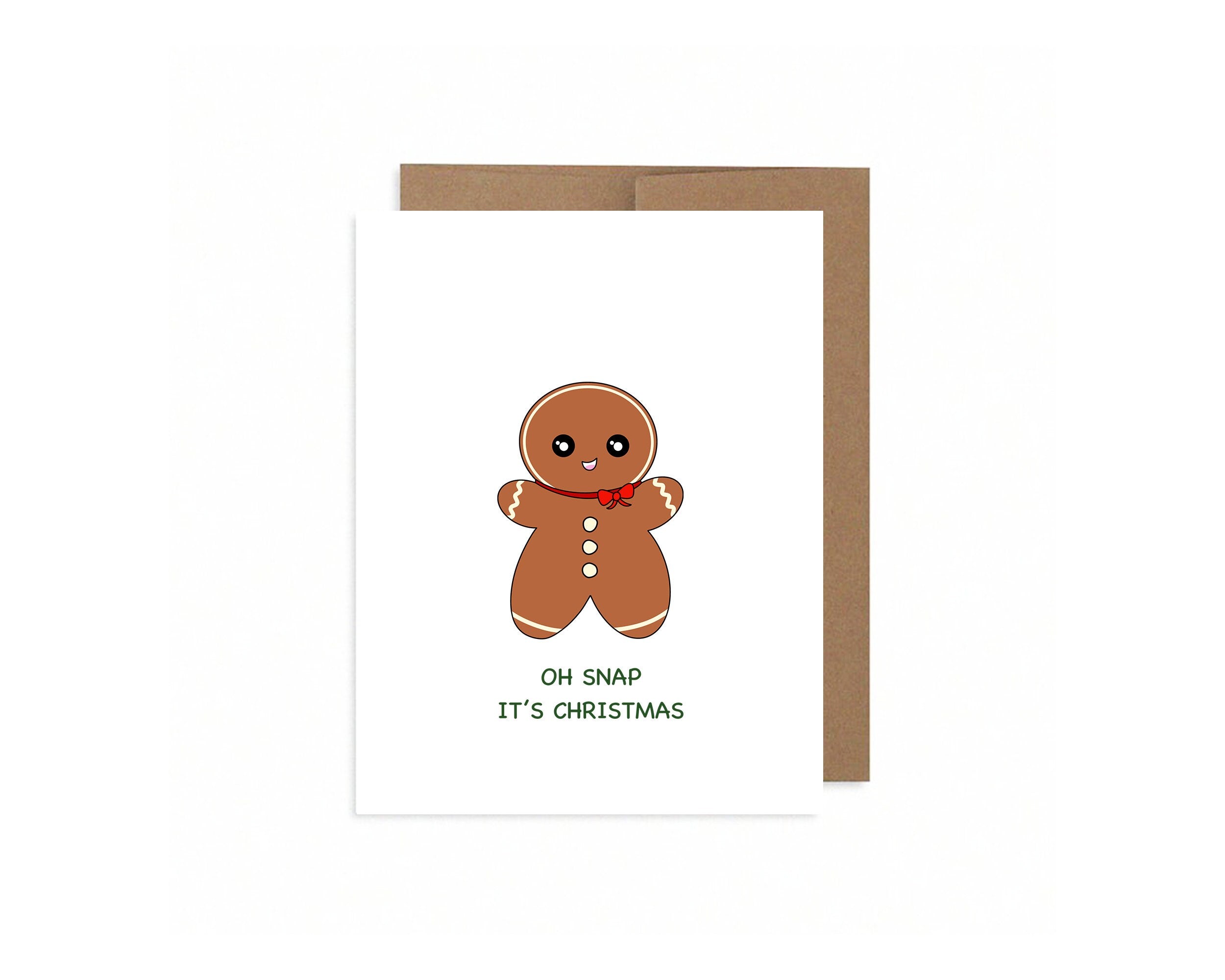 Oh Snap It's Christmas | Cute Gingerbread Christmas Card Gingersnap Cookie Funny Seasons Greetings Xmas Wishes Holiday Gift | Angel + Hare