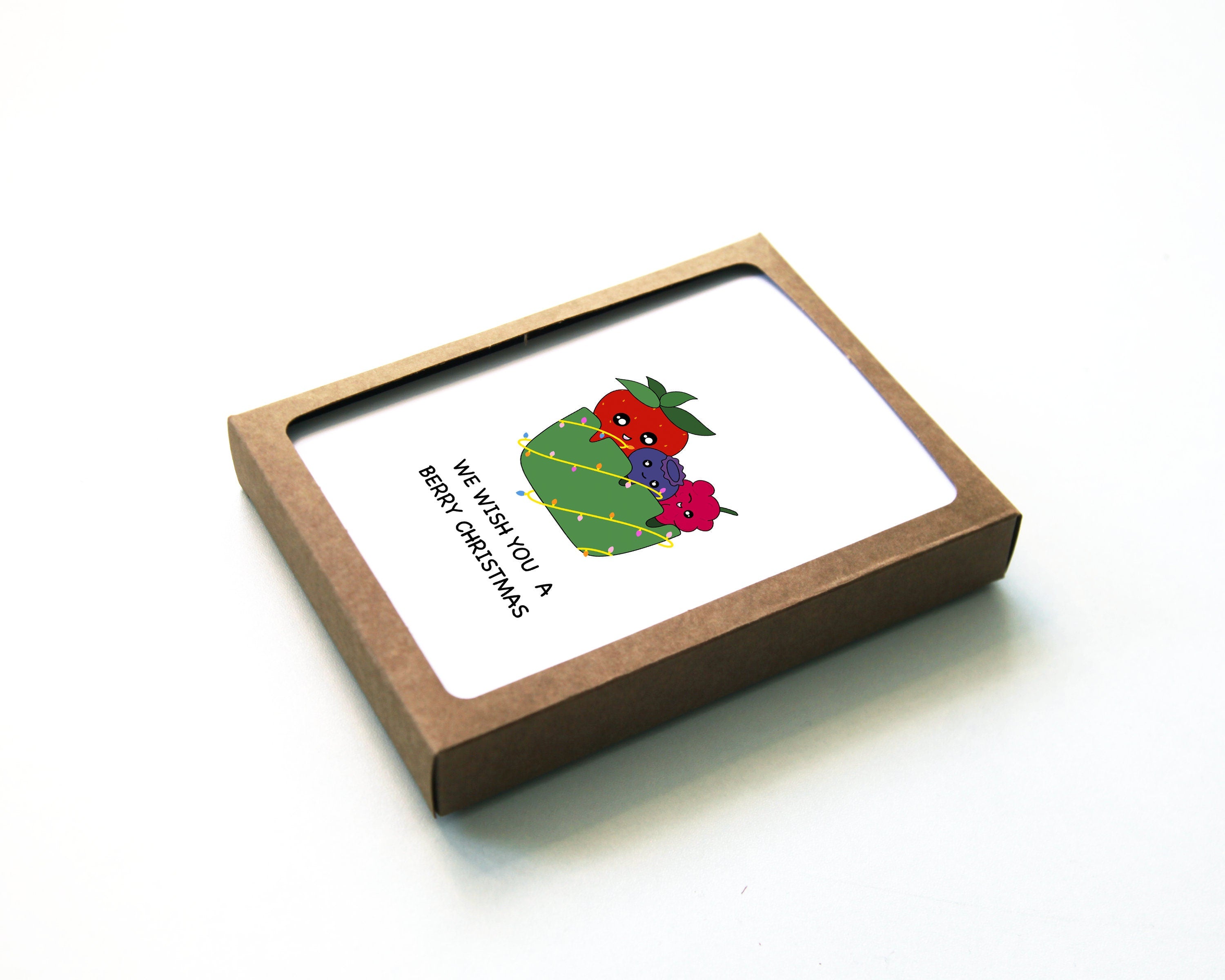 We Wish You A Berry Christmas | Cute Fruit Christmas Card Funny Seasons Greetings Strawberry Blueberry Raspberry Holiday Gift | Angel + Hare