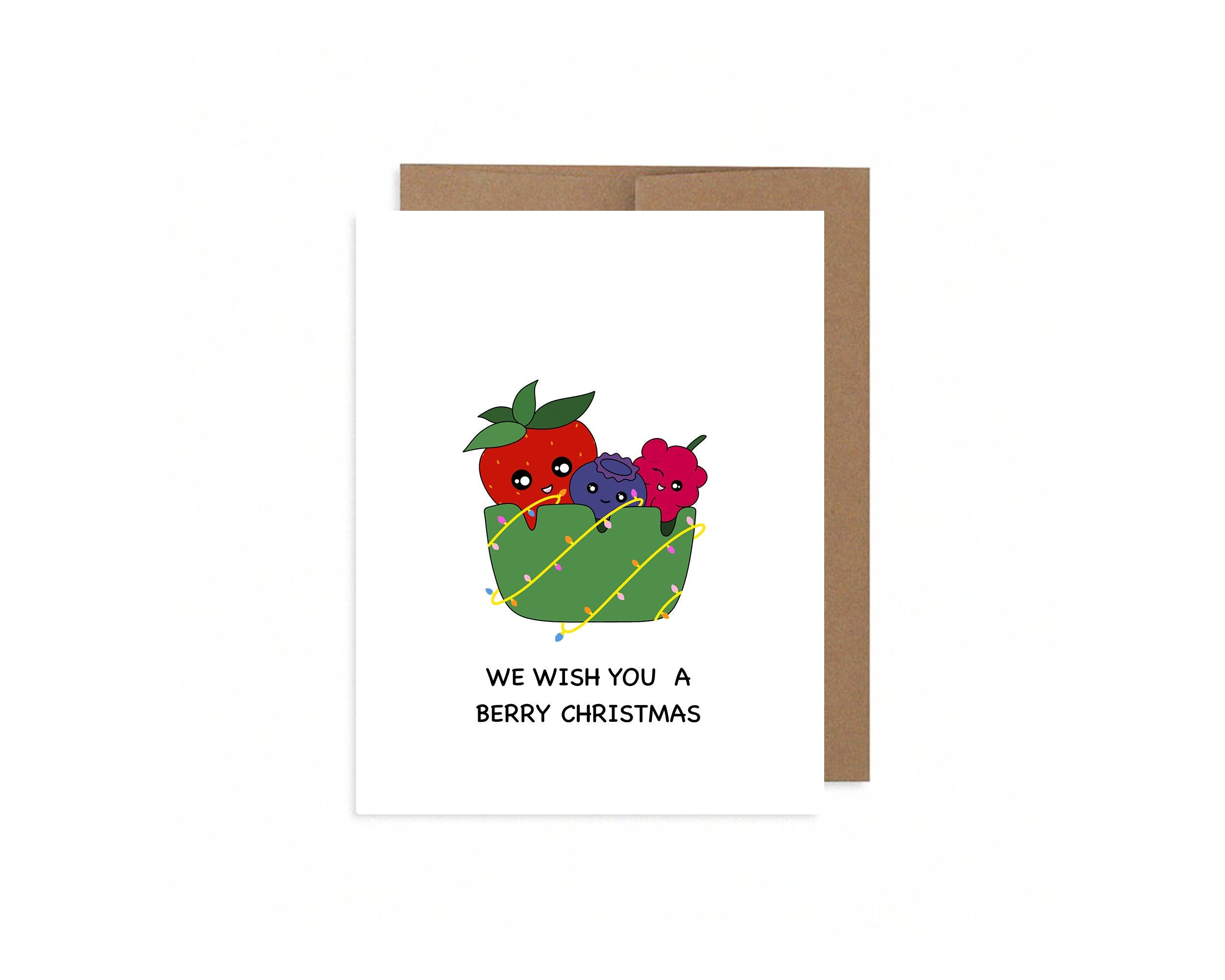 We Wish You A Berry Christmas | Cute Fruit Christmas Card Funny Seasons Greetings Strawberry Blueberry Raspberry Holiday Gift | Angel + Hare