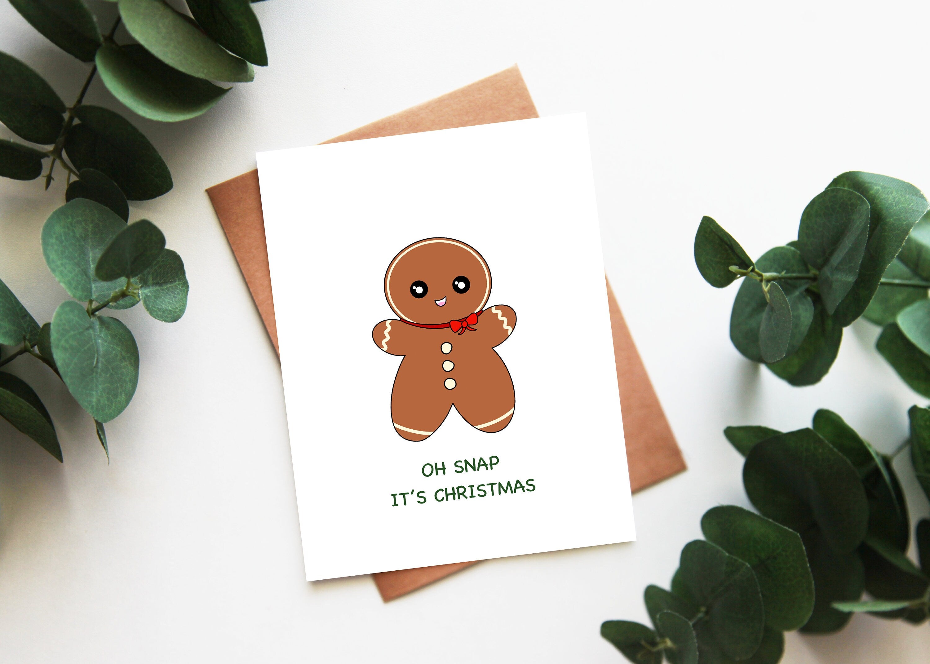 Oh Snap It's Christmas | Cute Gingerbread Christmas Card Gingersnap Cookie Funny Seasons Greetings Xmas Wishes Holiday Gift | Angel + Hare