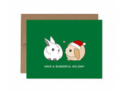 Have A Bunderful Holiday | Cute Bunny Christmas Card Rabbit Lovers Santa Hat Seasons Greetings Xmas Wishes Holiday Gift Idea | Angel + Hare