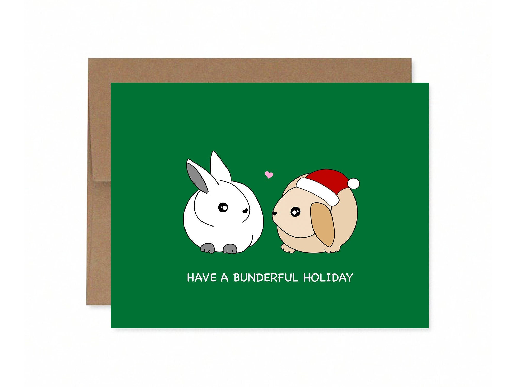 Have A Bunderful Holiday | Cute Bunny Christmas Card Rabbit Lovers Santa Hat Seasons Greetings Xmas Wishes Holiday Gift Idea | Angel + Hare