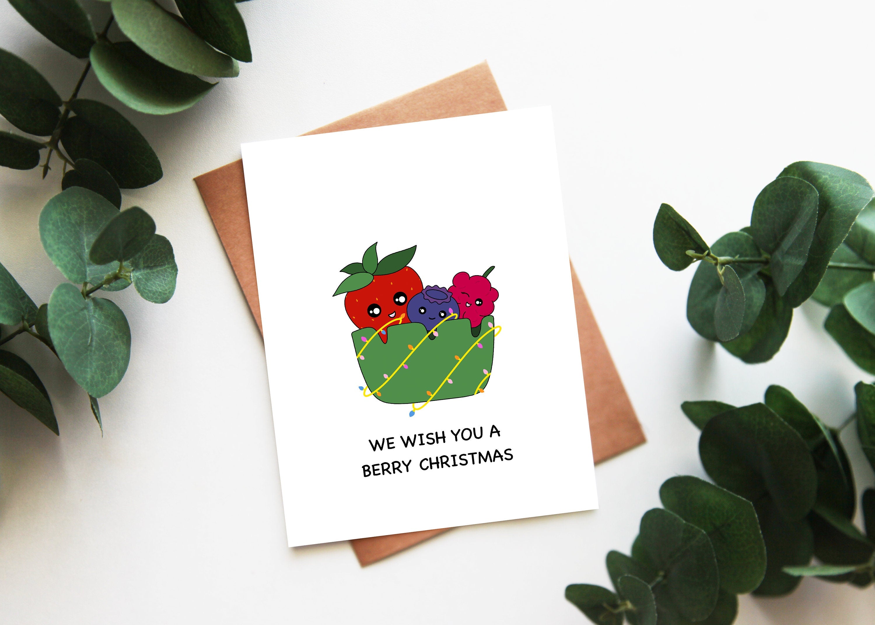 We Wish You A Berry Christmas | Cute Fruit Christmas Card Funny Seasons Greetings Strawberry Blueberry Raspberry Holiday Gift | Angel + Hare