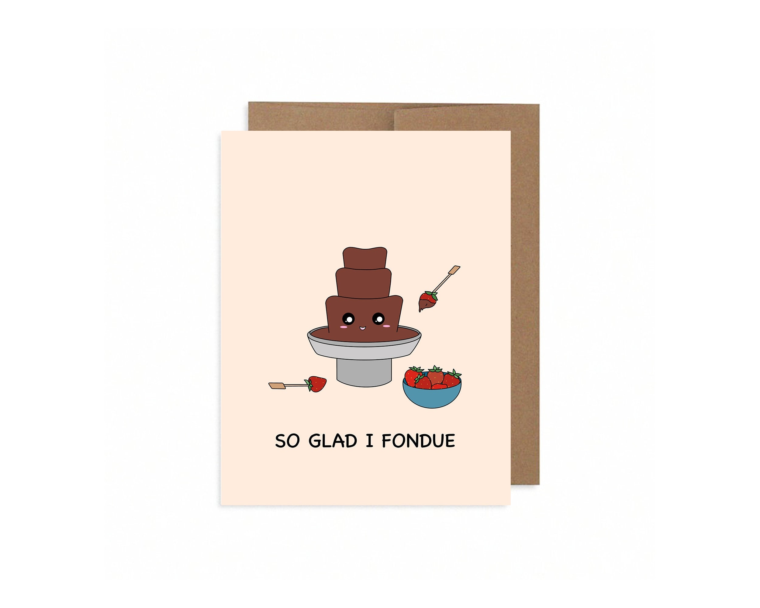 So Glad I Fondue | Cute Anniversary Valentines Card Love Wedding Chocolate Fondue Gift Romantic Date Funny Pun Greeting Card | Angel + Hare