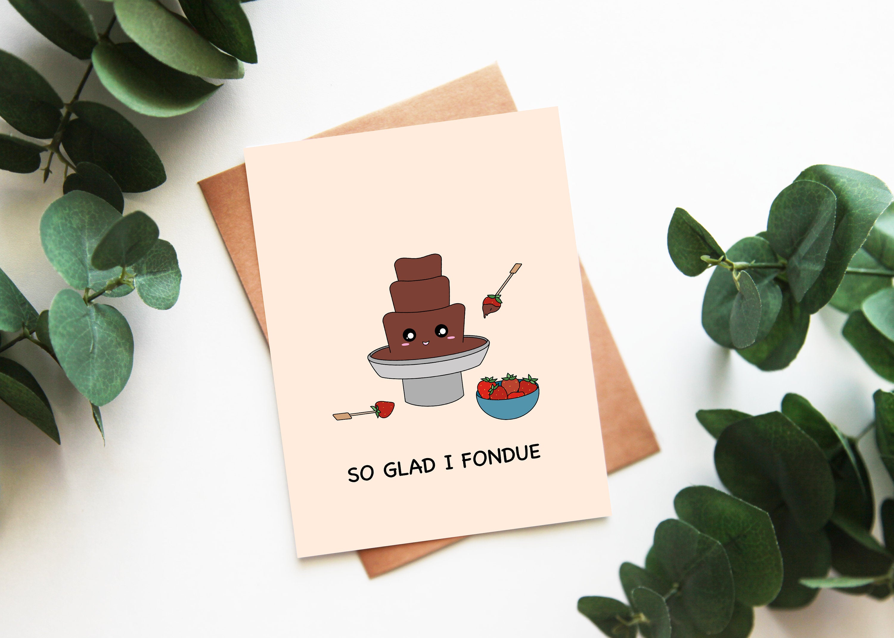 So Glad I Fondue | Cute Anniversary Valentines Card Love Wedding Chocolate Fondue Gift Romantic Date Funny Pun Greeting Card | Angel + Hare