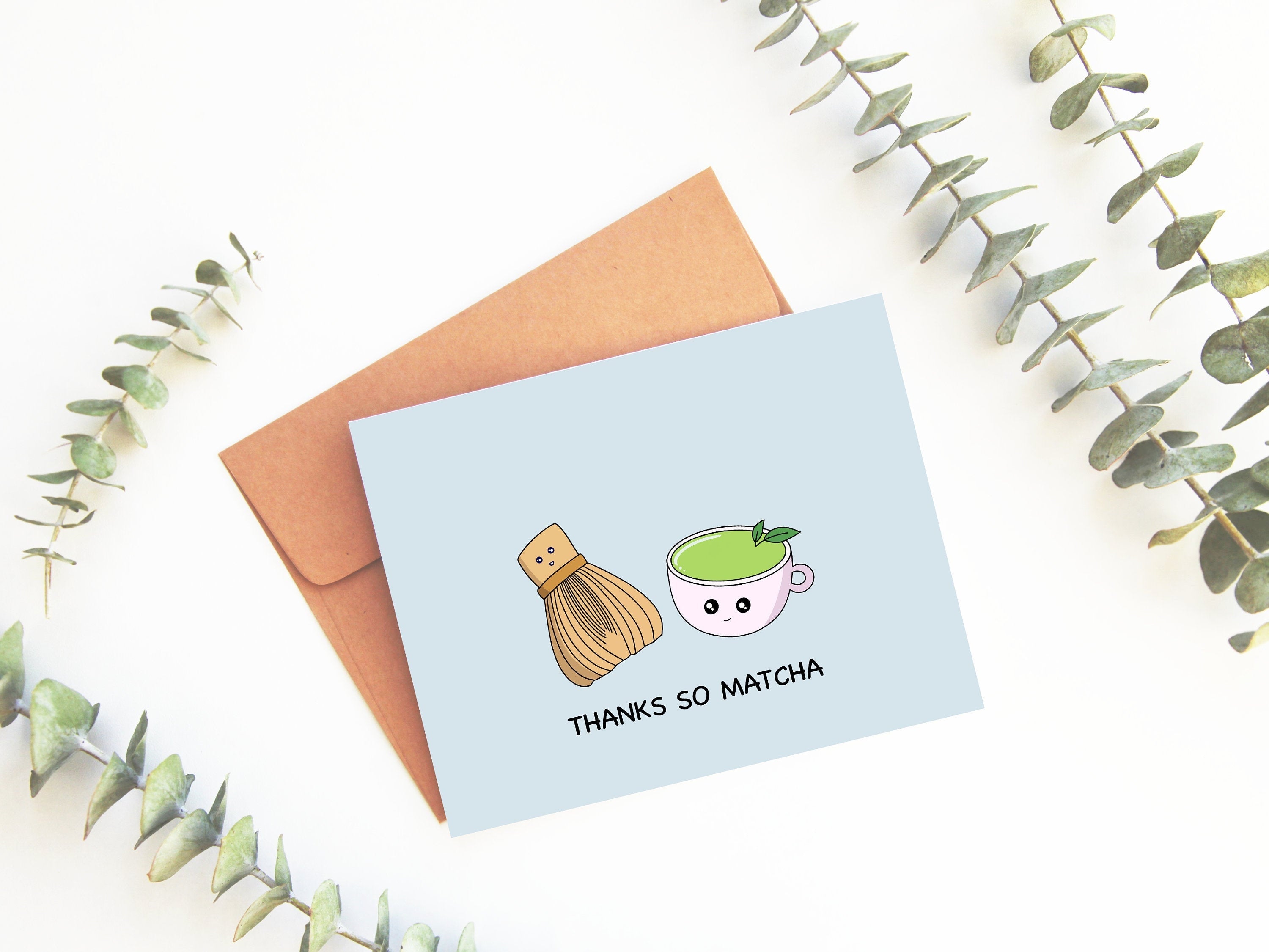 Thanks So Matcha | Thank You Card Matcha Whisk Green Tea Asian Food Cute Funny Greeting Card Thanks So Much | Angel + Hare