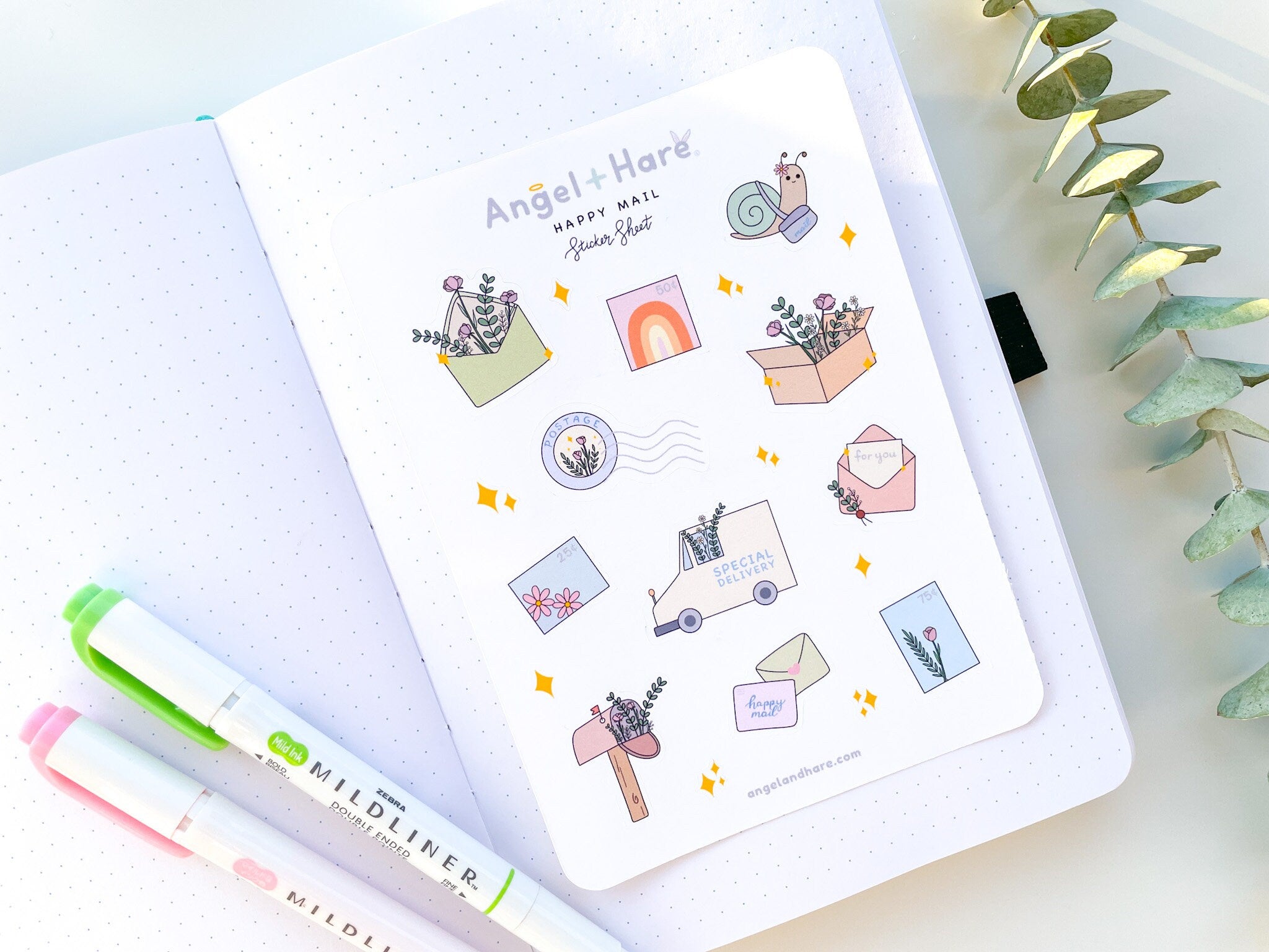 Happy Mail Sticker Sheet | Snail Mail Delivery Stickers Cute Botanical Flowers Spring Florals Matte Pretty Journal Aesthetic Stamp Stickers