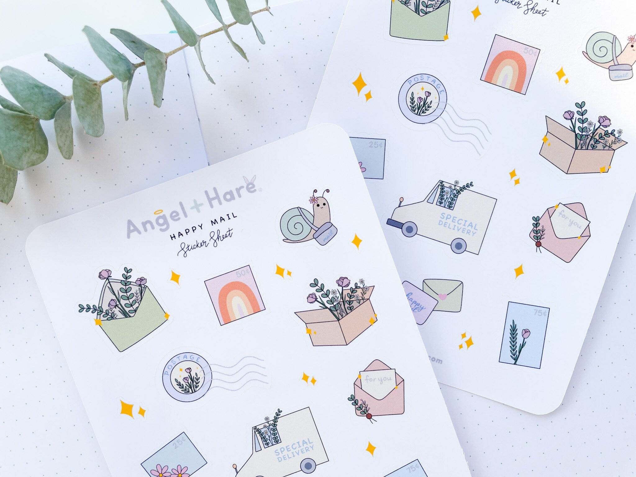 Happy Mail Sticker Sheet | Snail Mail Delivery Stickers Cute Botanical Flowers Spring Florals Matte Pretty Journal Aesthetic Stamp Stickers