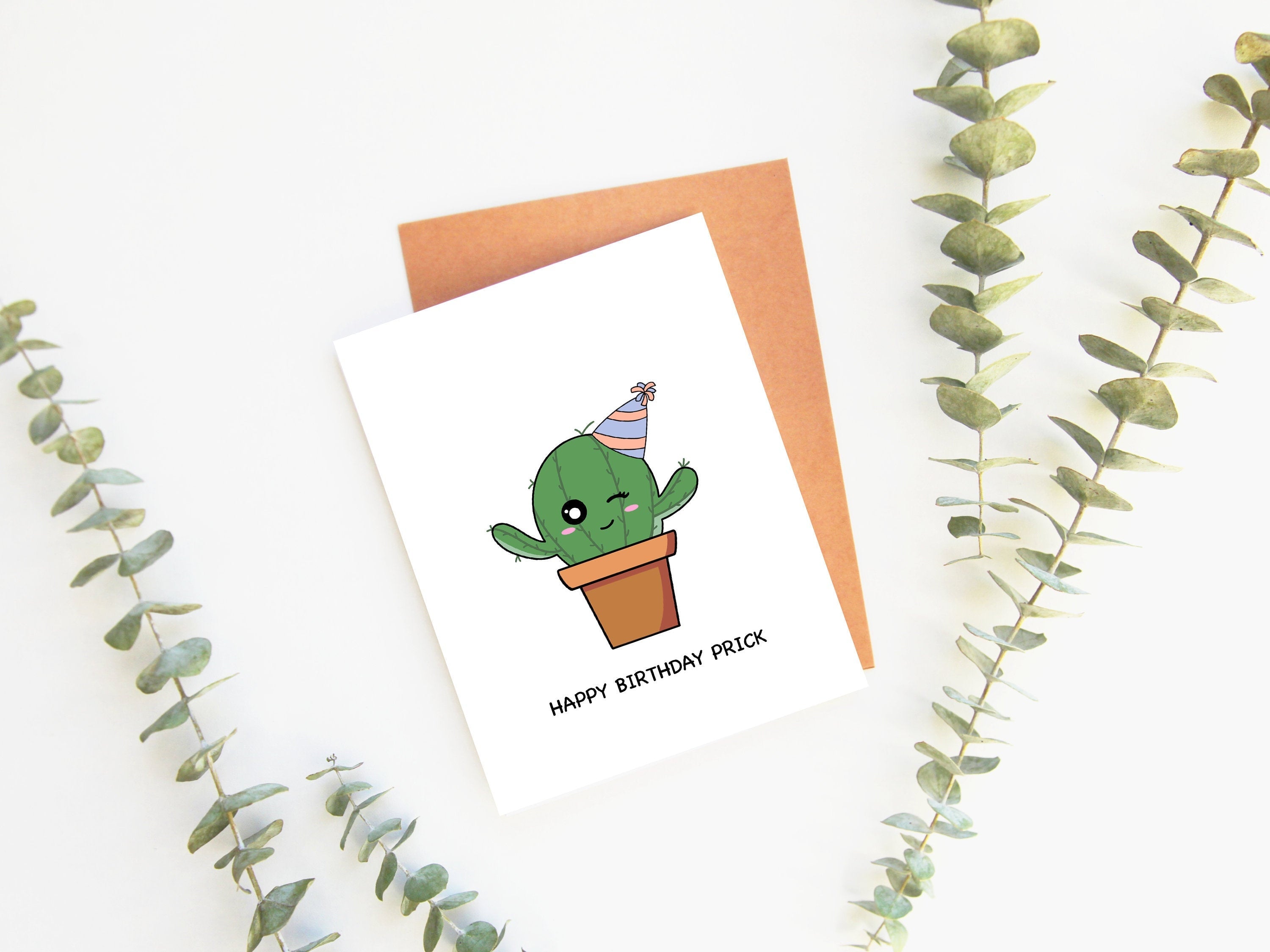 Happy Birthday Prick | Funny Birthday Card Cute Cactus Potted Plant Joke Gift Greeting Card Rude Pun Just For Fun | Angel + Hare