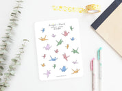 Origami Paper Cranes Sticker Sheet | Clear Pastel Frosted Matte Pretty Journal Cute Planner Transparent Stickers Japanese Paper Folding