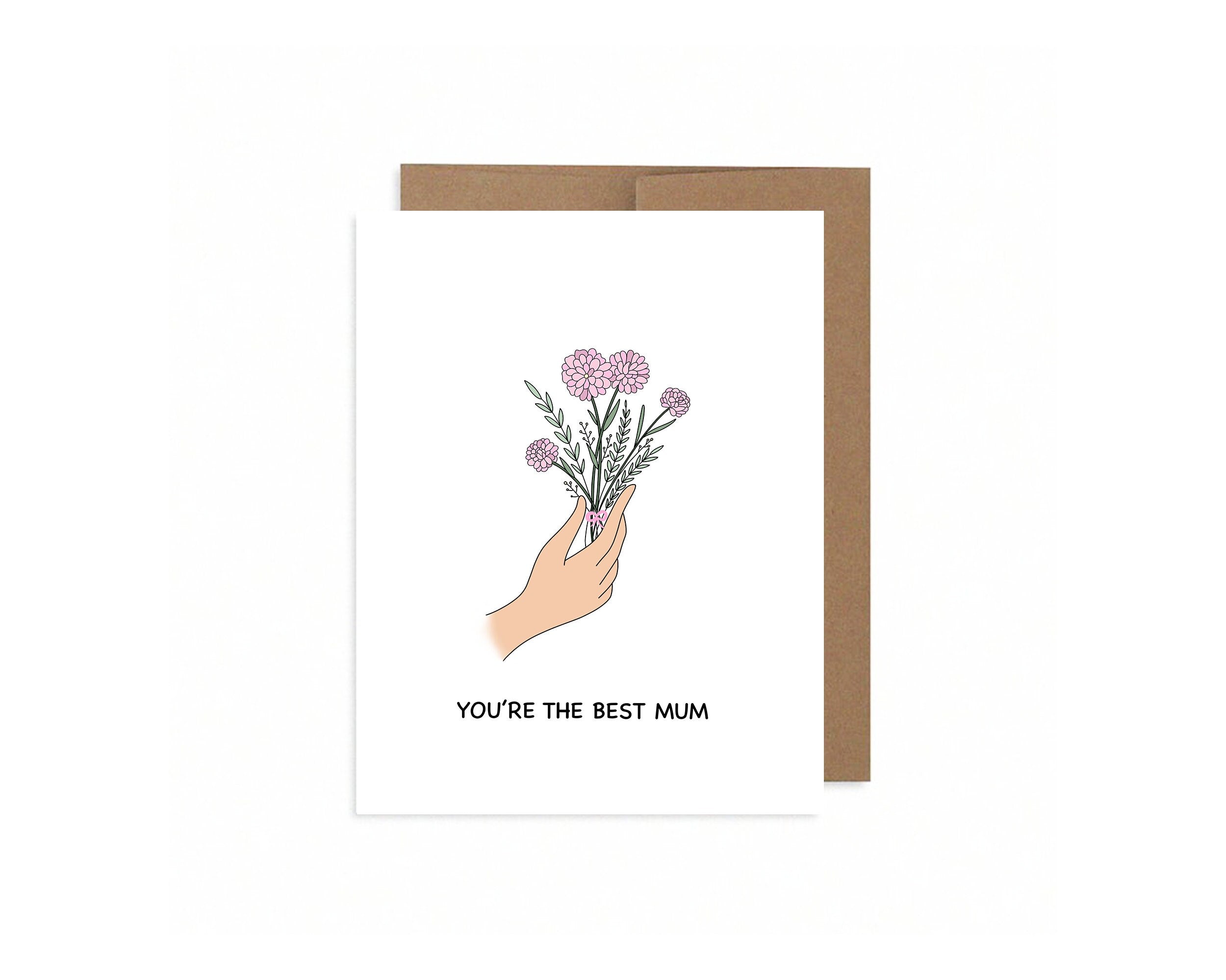 You're The Best Mum | Mother's Appreciation Card Chrysanthemum Flowers For Moms Floral Bouquet Hand Holding Mums Cute Pun | Angel + Hare