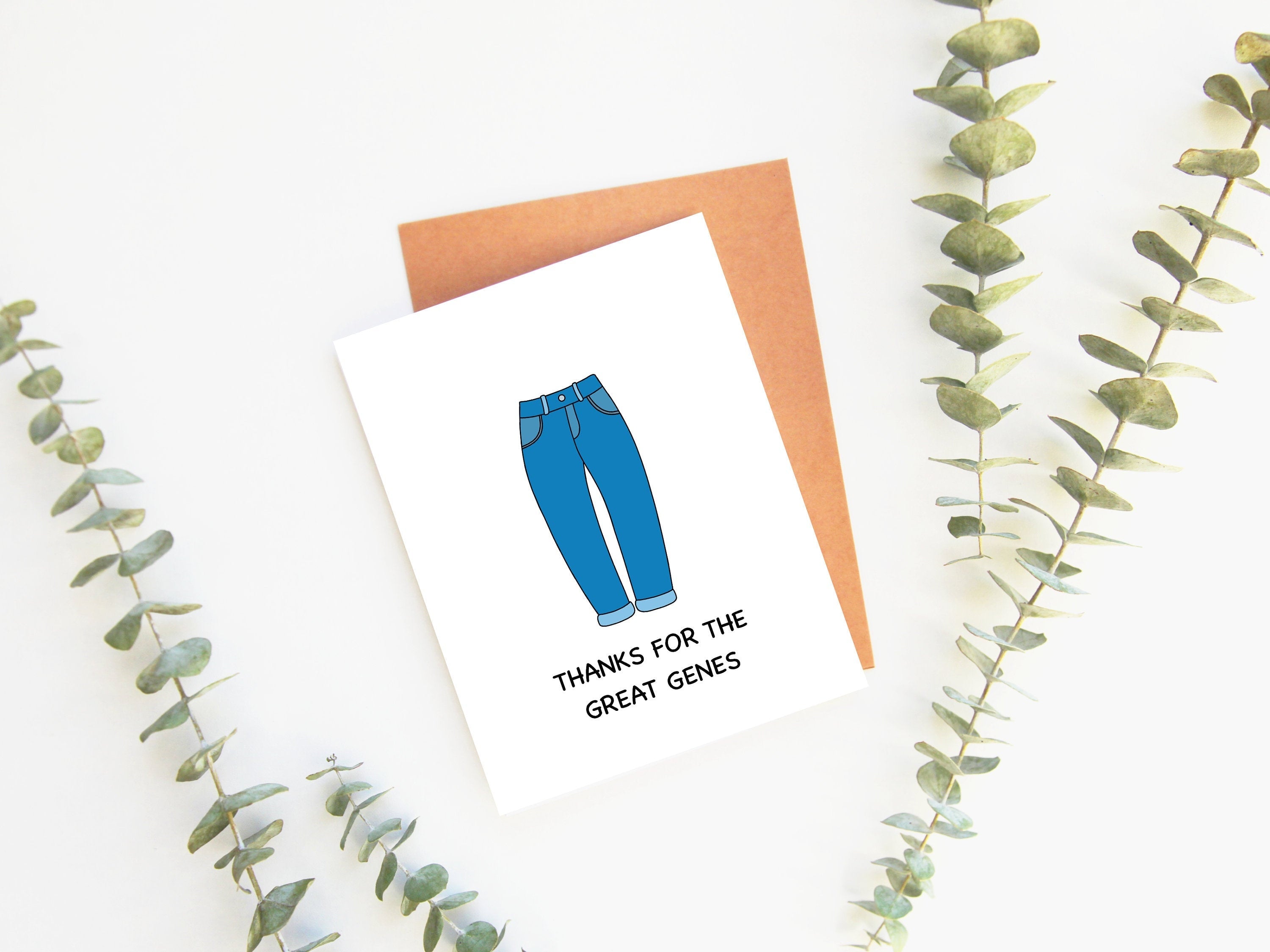 Thanks For The Great Genes | Father's Day Card For Dad Thank You Card For Parents Cute Jeans Pun Funny Greeting Card Gift | Angel + Hare