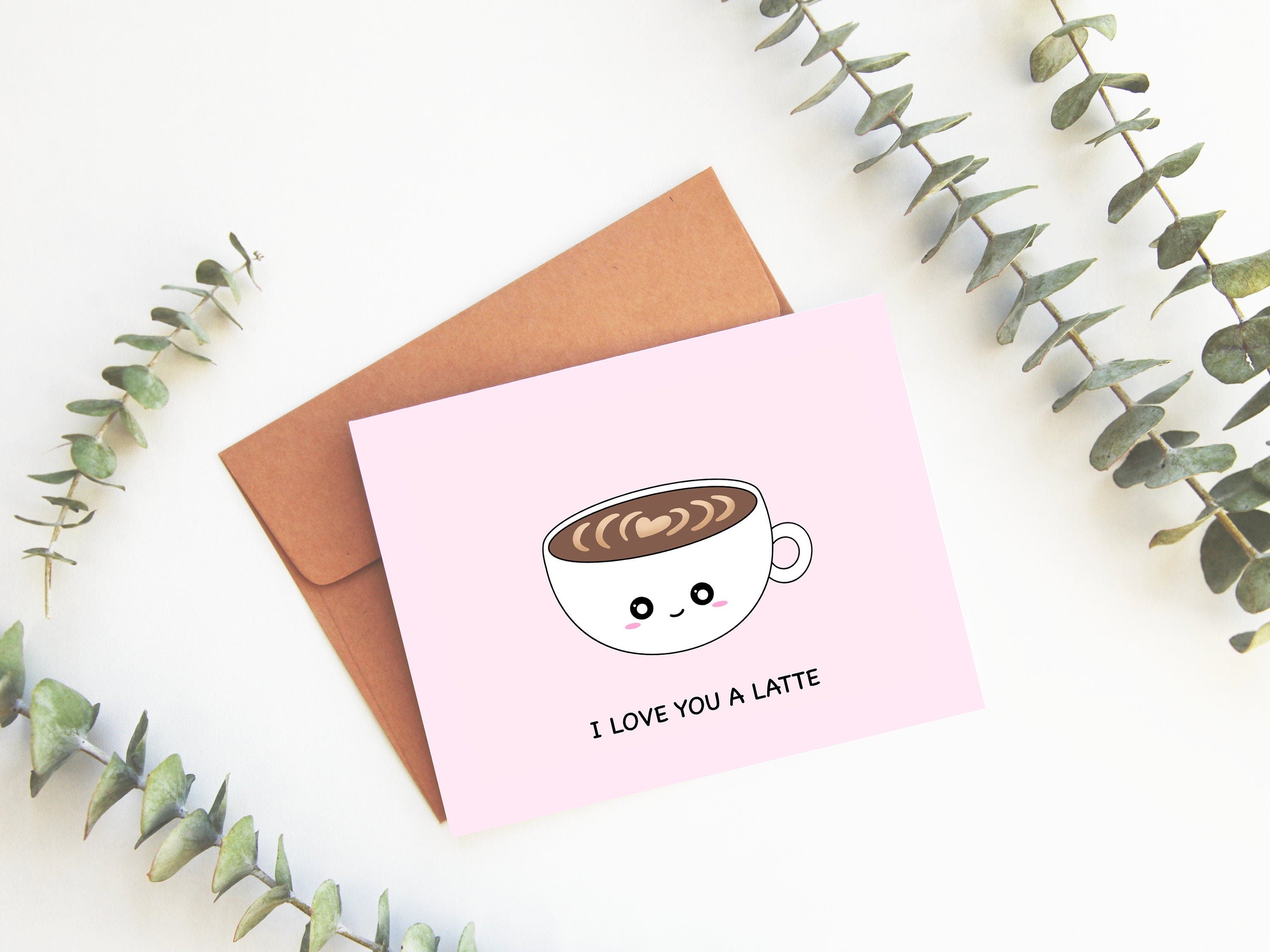 I Love You A Latte | Love Card Mother's Day Anniversary Friendship Coffee Card Cute Cafe Latte Art Funny Pun Greeting Card | Angel + Hare