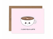 I Love You A Latte | Love Card Mother's Day Anniversary Friendship Coffee Card Cute Cafe Latte Art Funny Pun Greeting Card | Angel + Hare