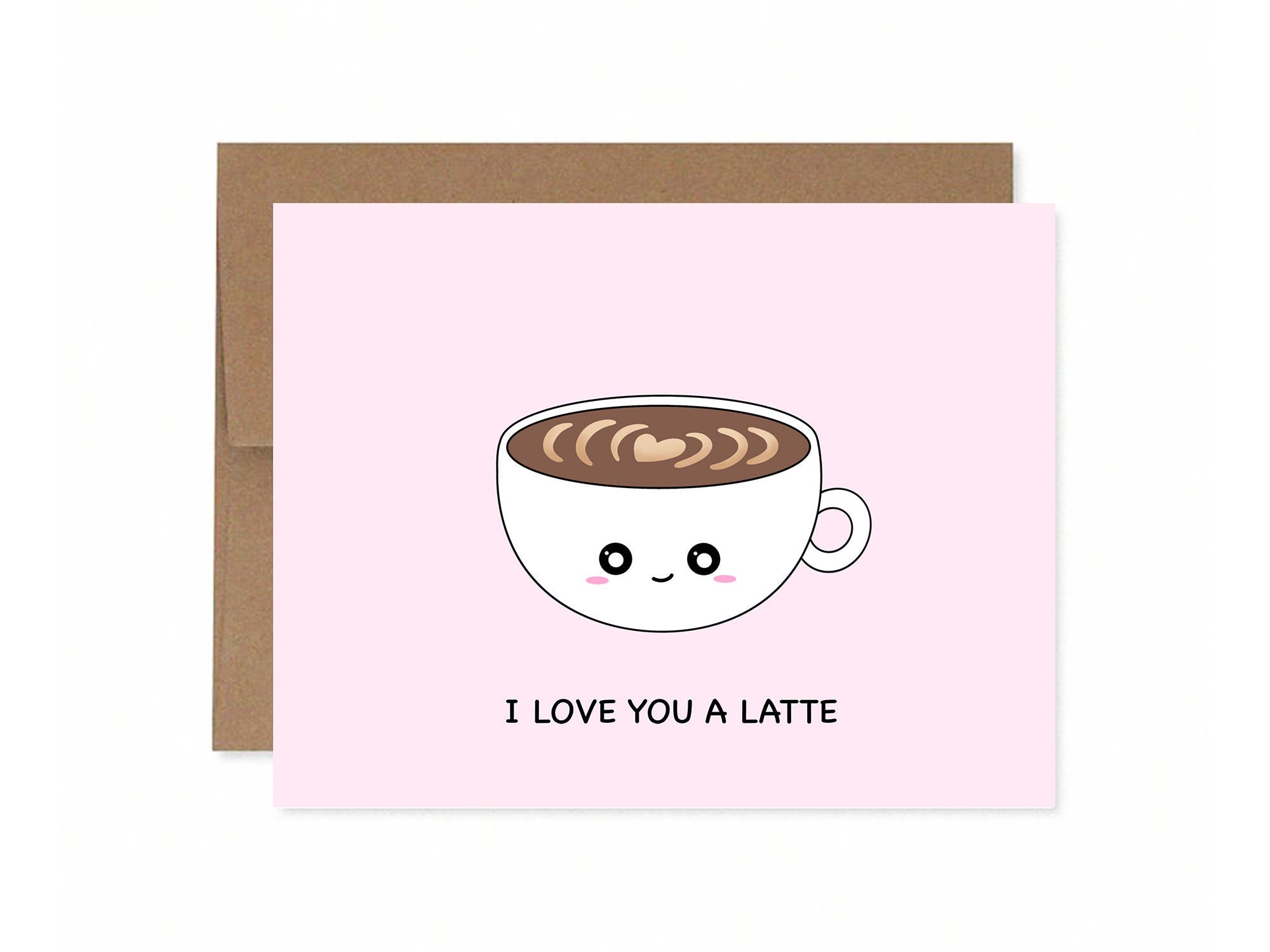 I Love You A Latte | Love Card Mother's Day Anniversary Friendship Coffee Card Cute Cafe Latte Art Funny Pun Greeting Card | Angel + Hare