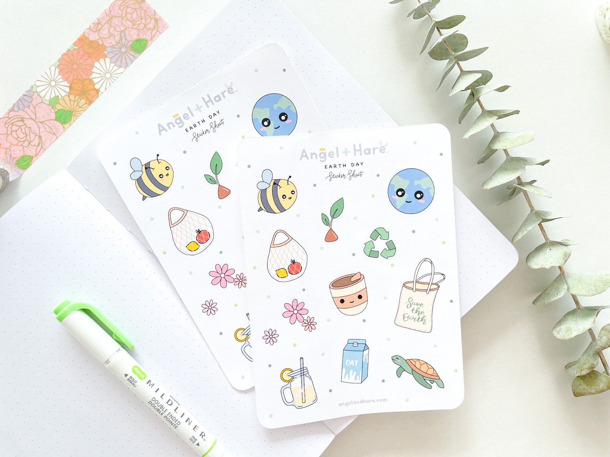 Earth Day Sticker Sheet | Eco Friendly Plant A Tree Planner Journal Stickers Save Bees Turtles Cute Environmental Climate Change Stickers