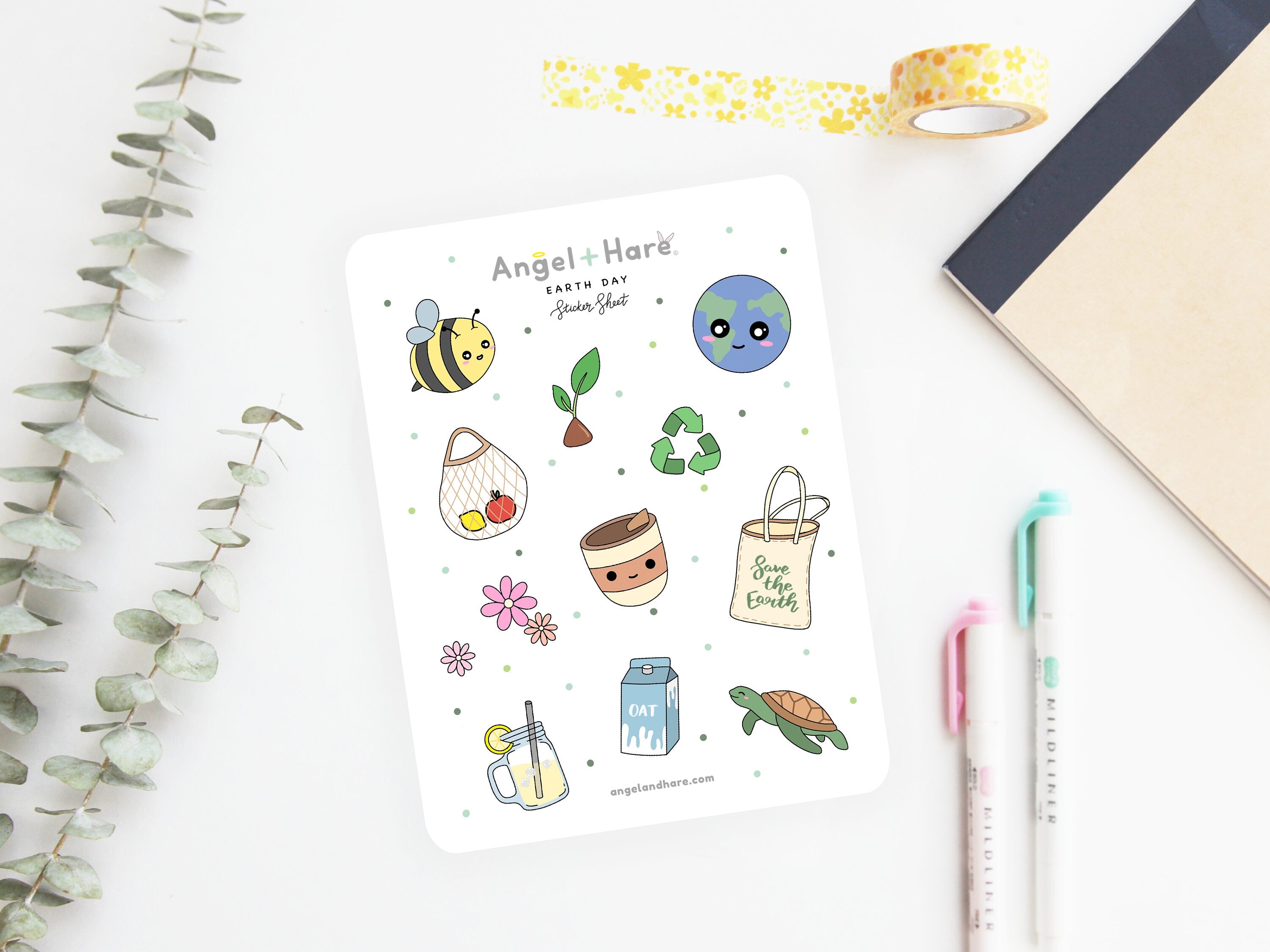 Earth Day Sticker Sheet | Eco Friendly Plant A Tree Planner Journal Stickers Save Bees Turtles Cute Environmental Climate Change Stickers