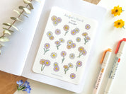 Daisy Sticker Sheet | Clear Frosted Matte Stickers Pretty Daisies Botanical Flowers Cute Planner Journal Deco Line Drawing Spring Season