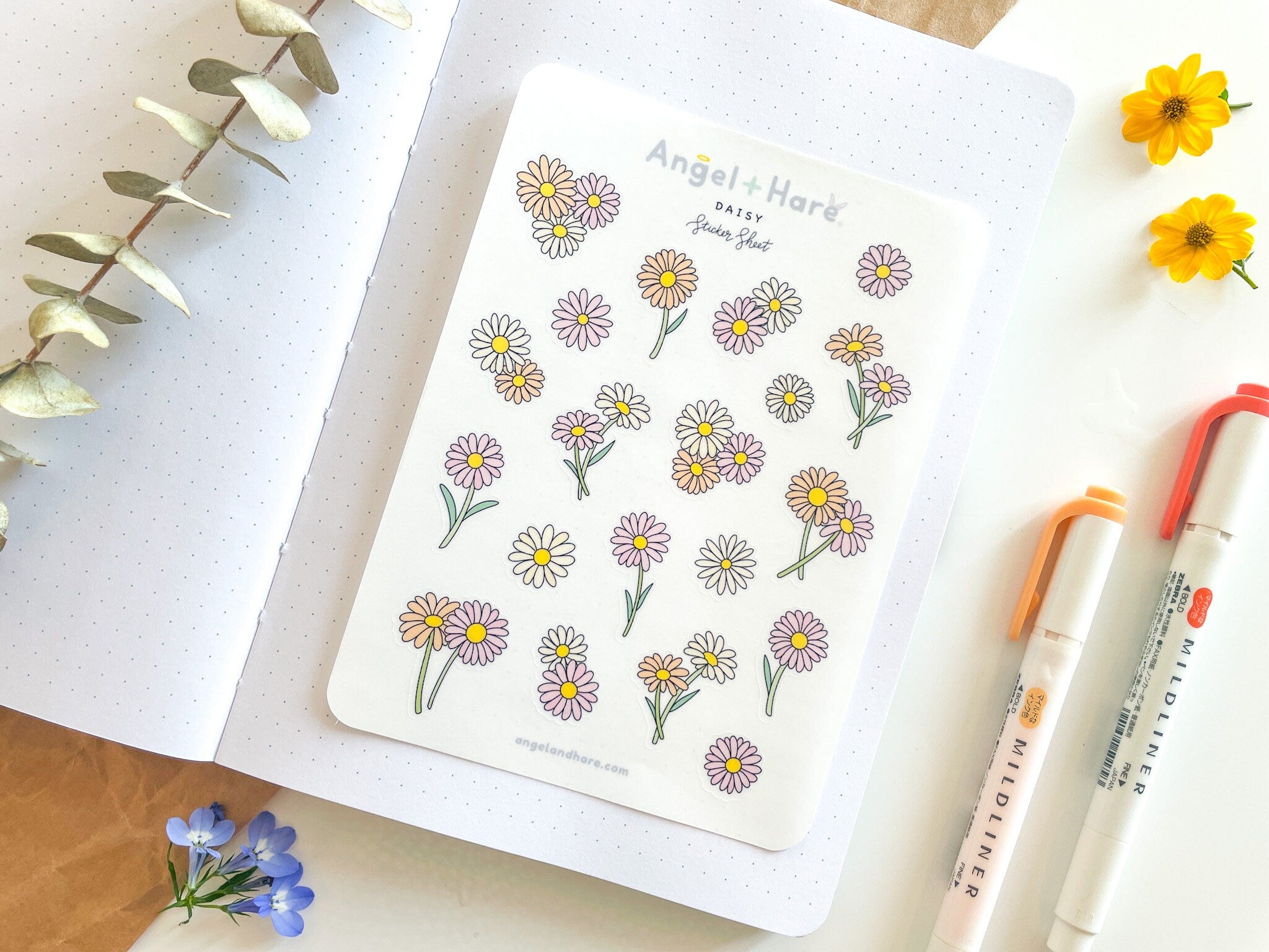 Daisy Sticker Sheet | Clear Frosted Matte Stickers Pretty Daisies Botanical Flowers Cute Planner Journal Deco Line Drawing Spring Season